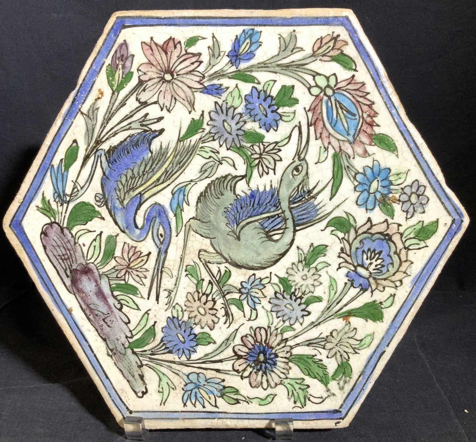 Vntg Asian Hexagonal Oversized Ceramic Tile (1 of 6)