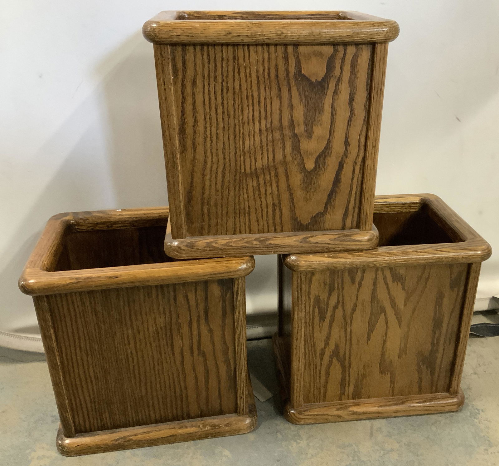 Set 3 Solid Oak Receptacles, Storage Bins (1 of 6)