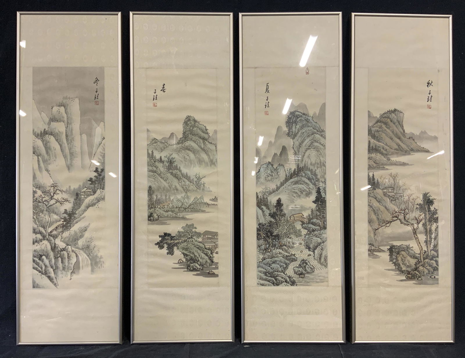 Set 4 Chinese Four Seasons Ink Paintings (1 of 9)