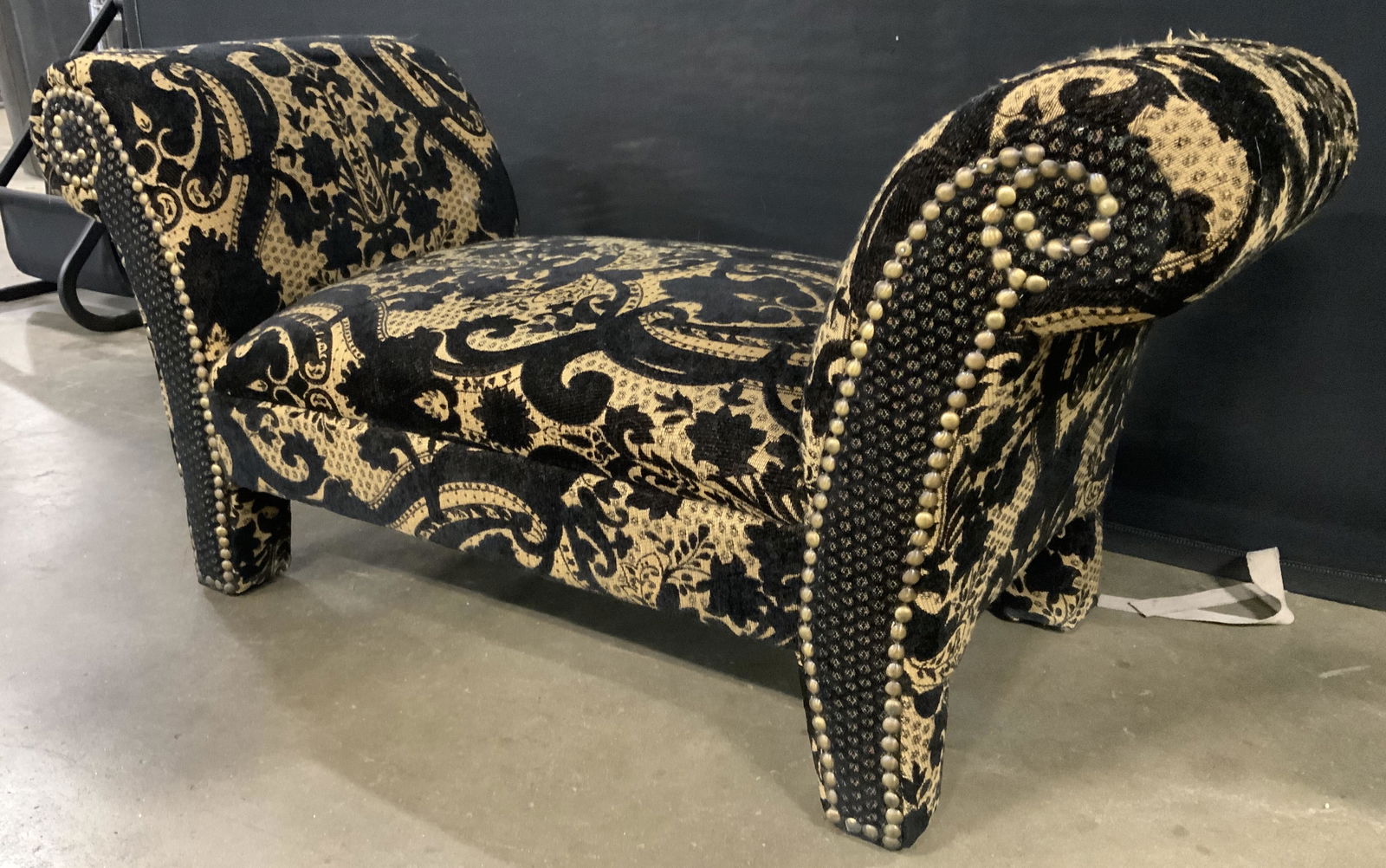 Vntg Low Upholstered Bench W Curled Armrests (1 of 10)