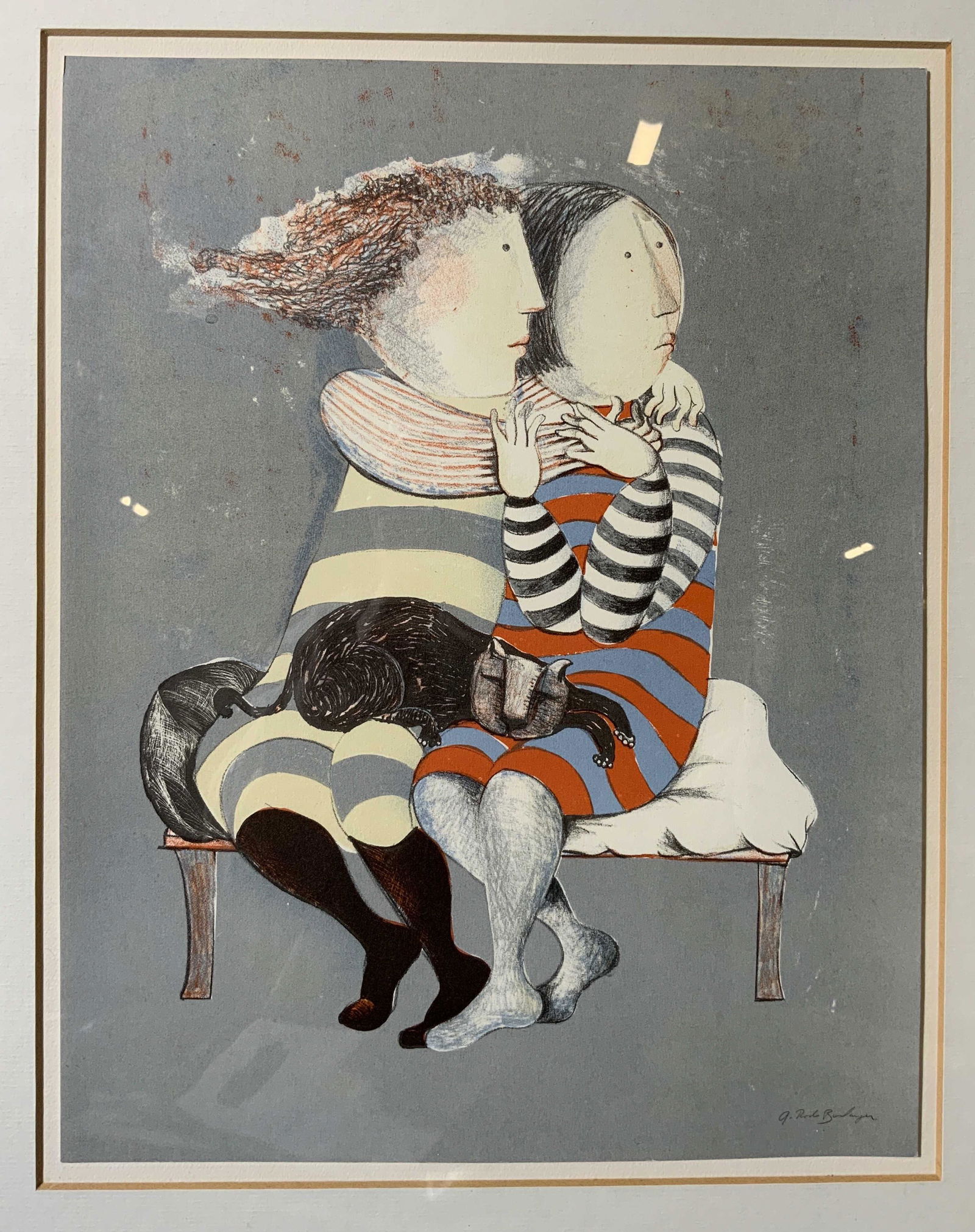 Two Children and Their Cat Signed Artwork (1 of 8)