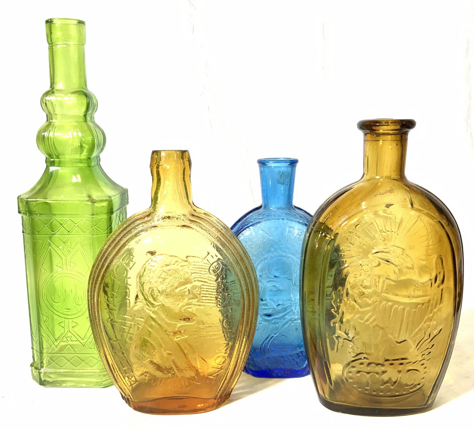 Lot 4 Vntg Embossed Colored Glass Bottles (1 of 9)