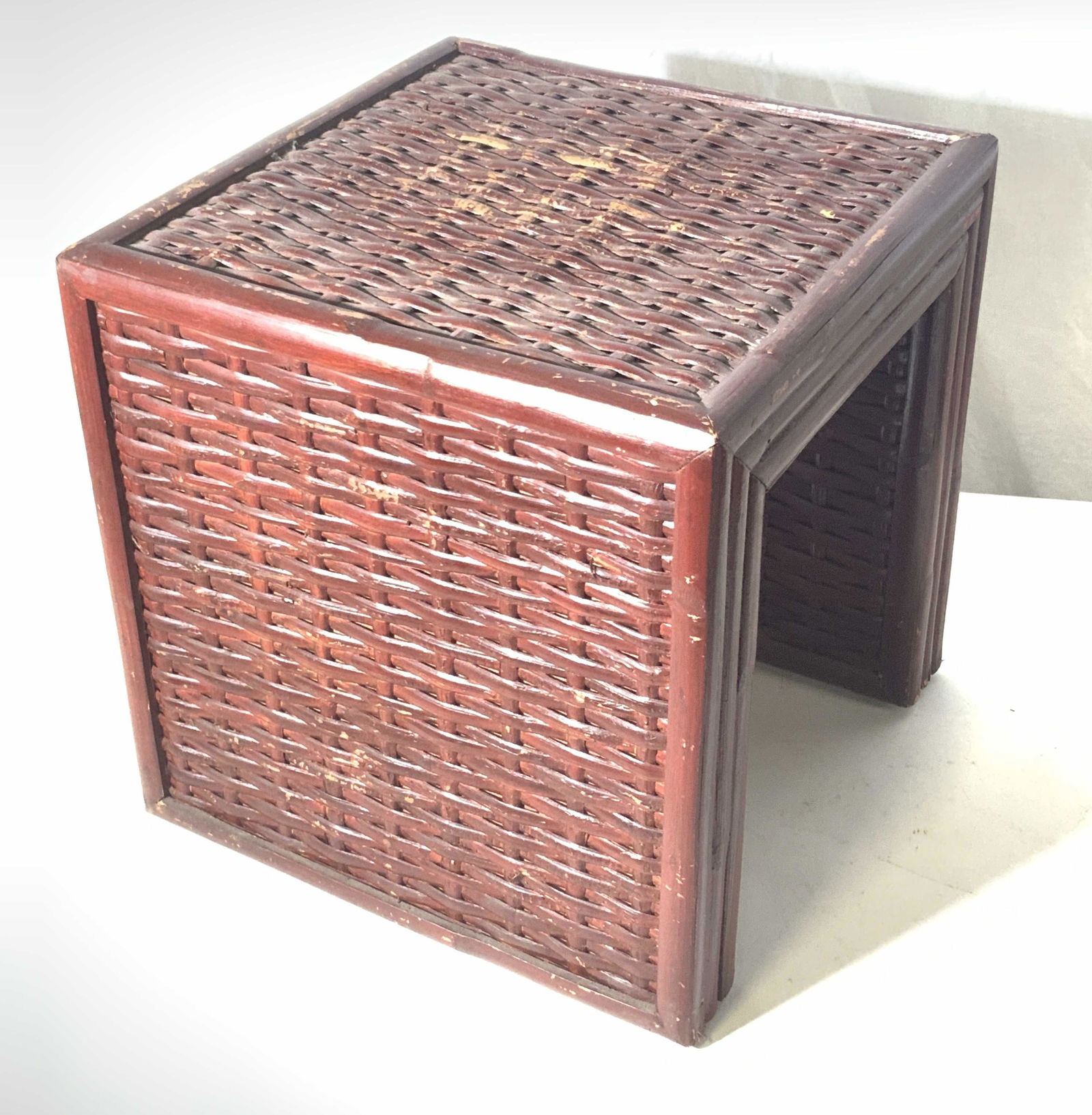 Vintage Woven Rattan Wooden Red Display Stand (1 of 8)