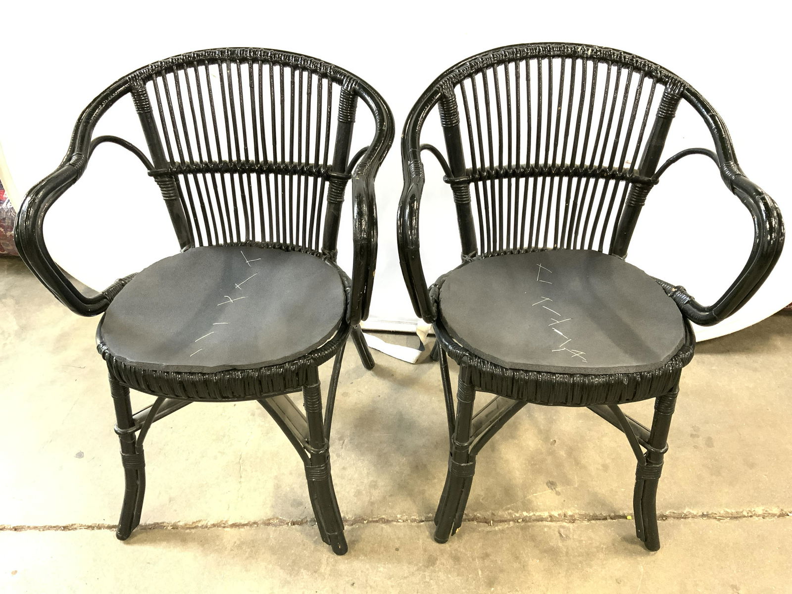 Pair Black Rattan Wicker Chairs (1 of 8)
