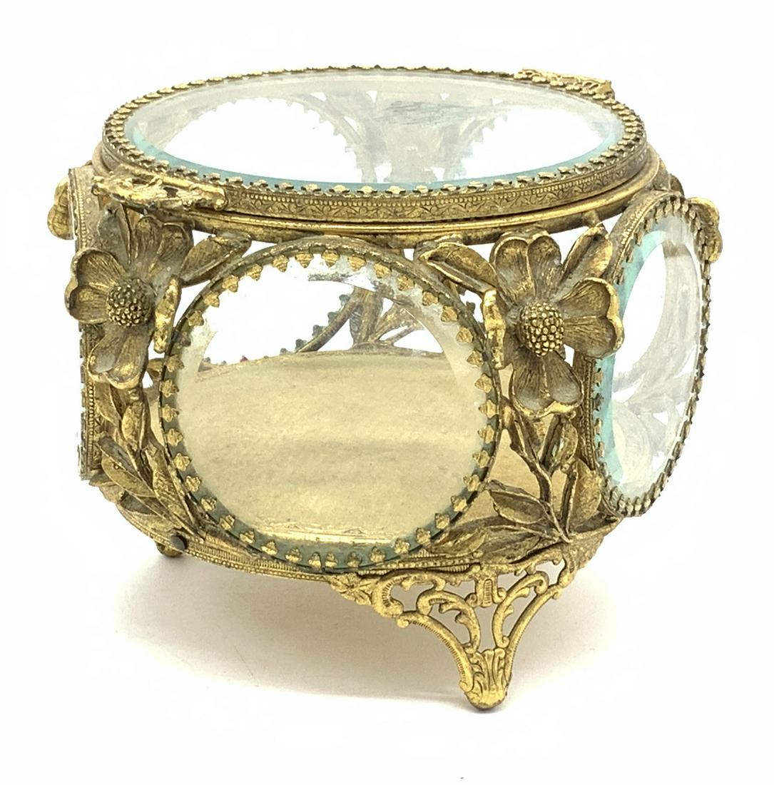 French Gilt Brass and Glass Jewelry Box, Vintage (1 of 7)