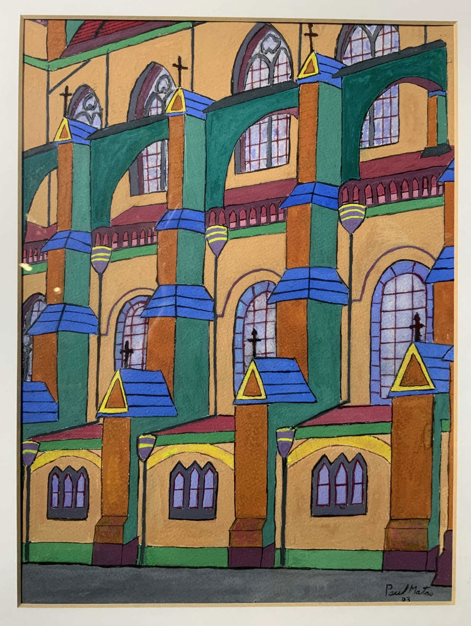 PAUL MATES Signed Architectural Gouache on Paper (1 of 9)