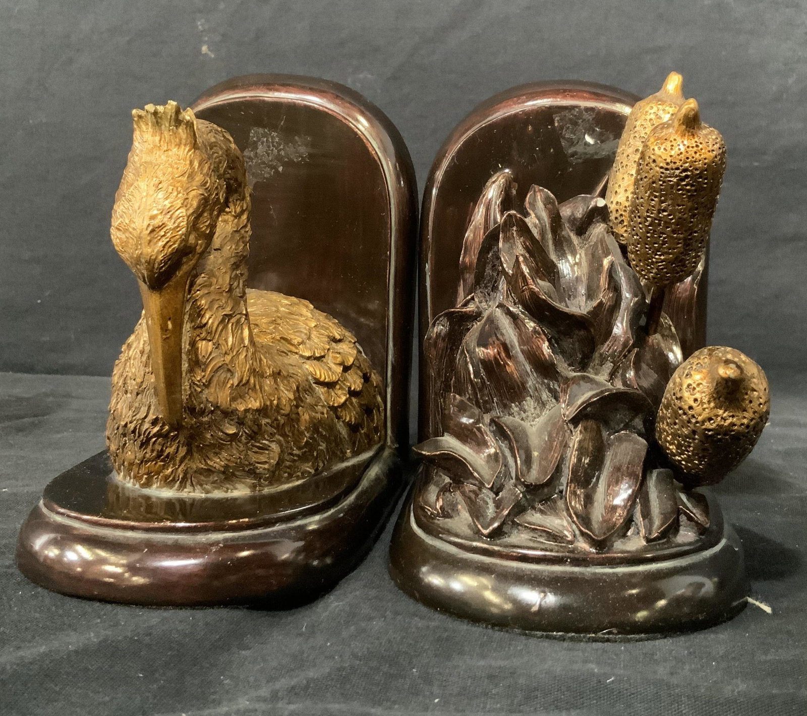 Vintage Wood Carved Swan & Cattail Bookends (1 of 4)