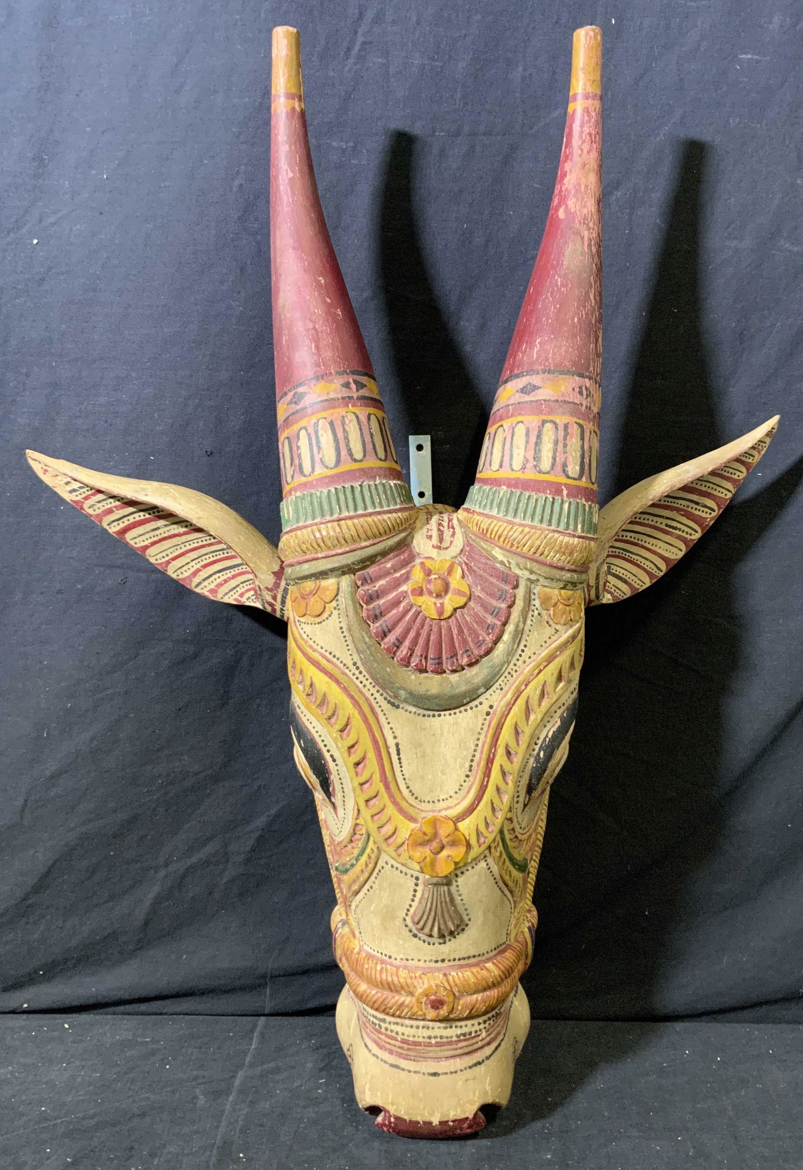 Carved Wooden Cow Head Wall Hanging Sculpture (1 of 13)