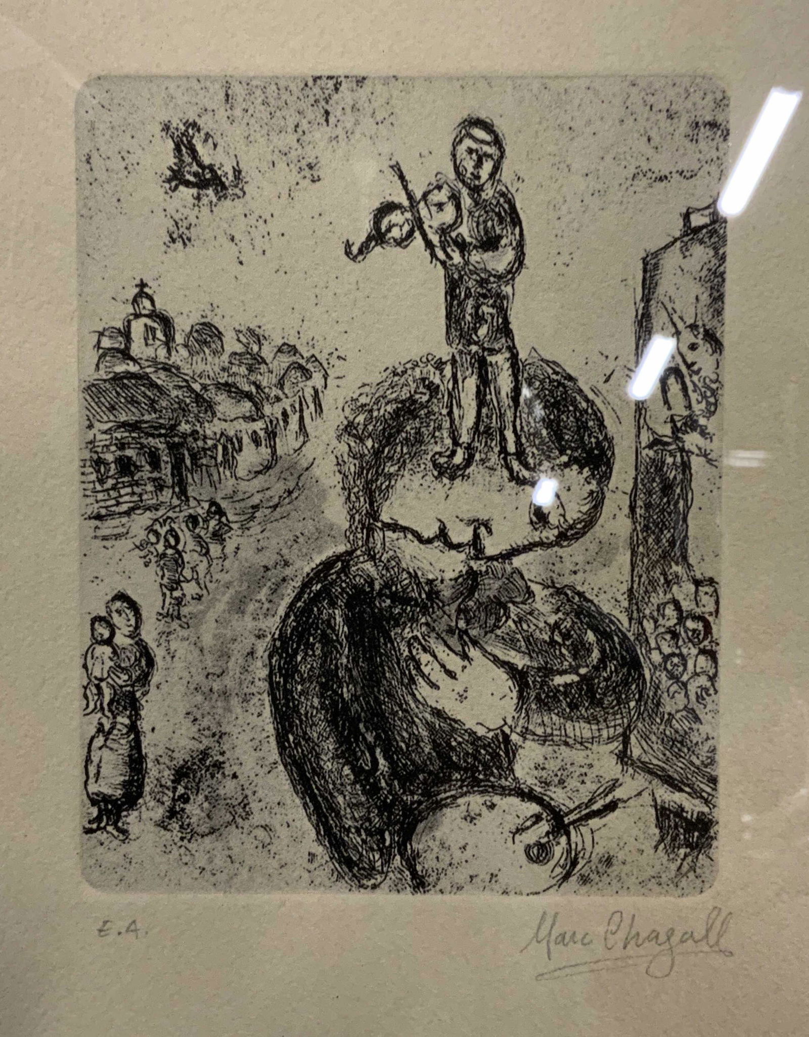 ATTR MARC CHAGALL Signed  Lithograph of a Couple (1 of 10)