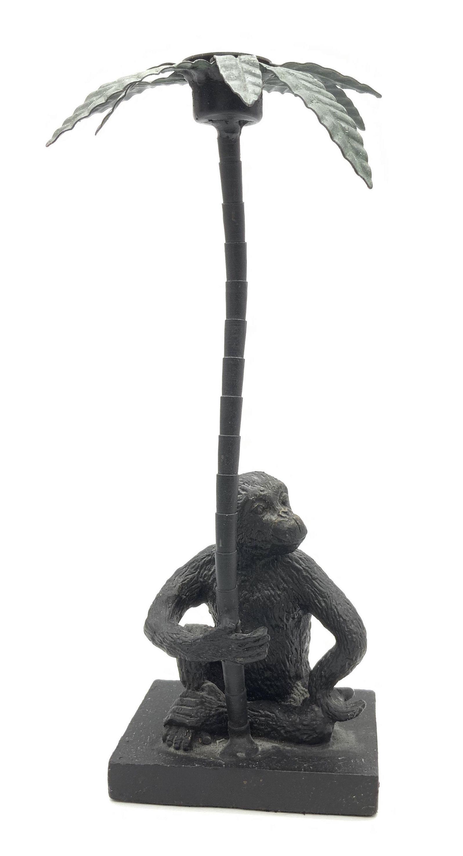 Black Metal Chimpanzee and Palm Candlestick Holder (1 of 10)