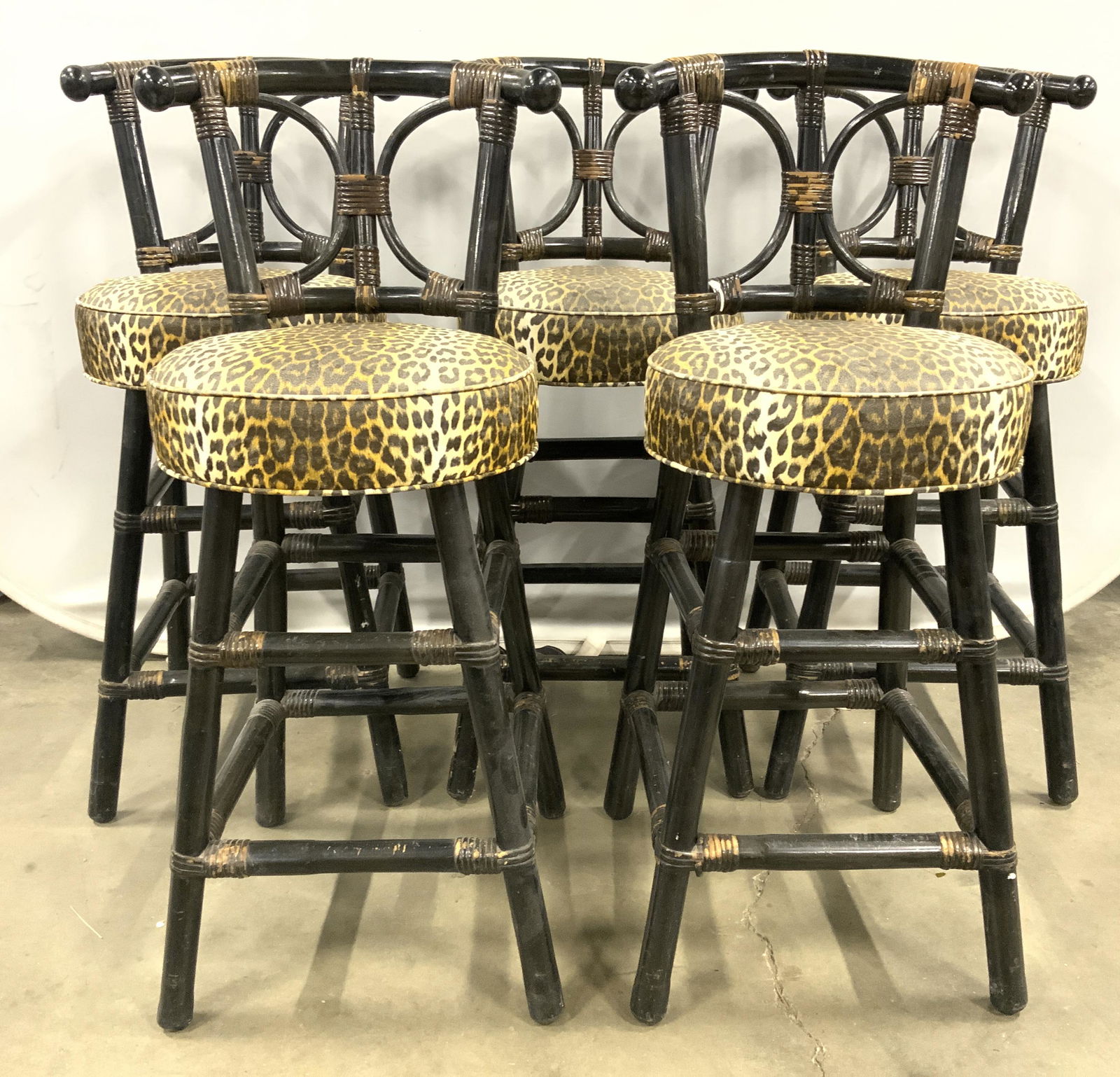 Set 5 Leopard Print Wooden Stools W Backrests (1 of 10)
