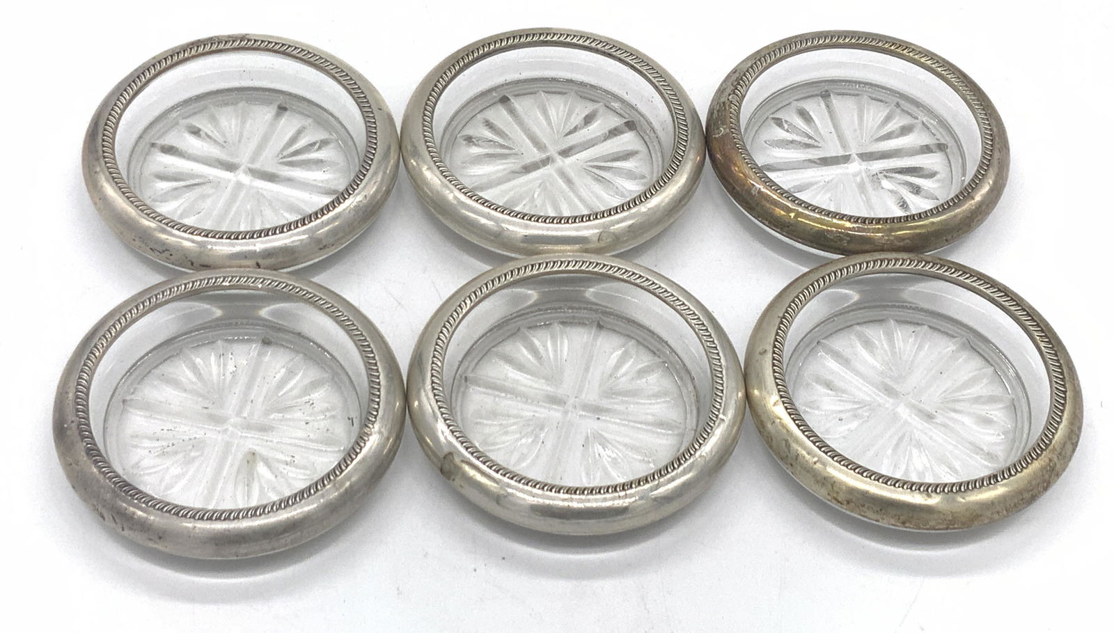 6 Vntg FB ROGERS STERLING SILVER Glass Coasters (1 of 10)