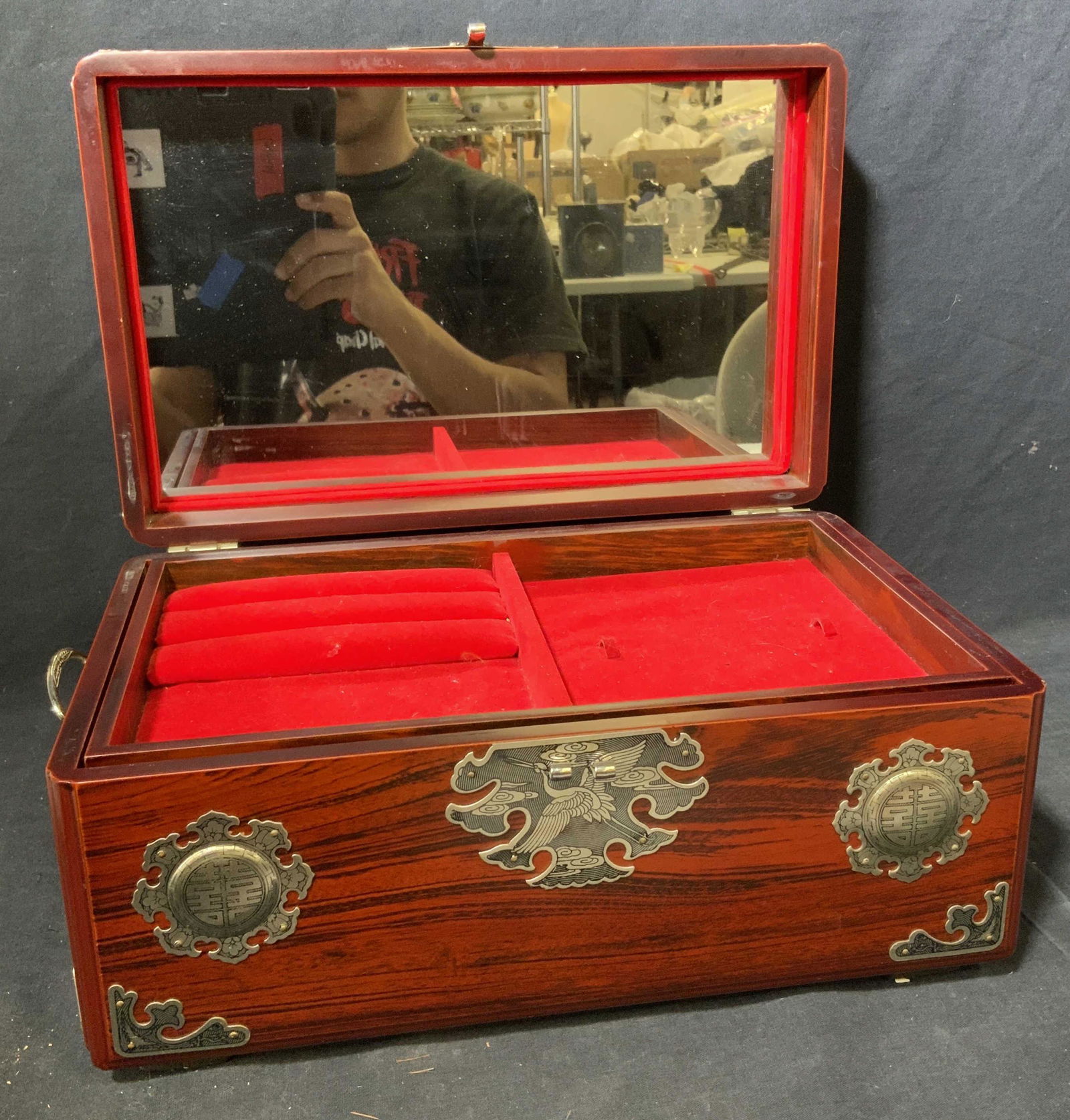 Antique Mahogany Wood Jewelry Chest (1 of 9)