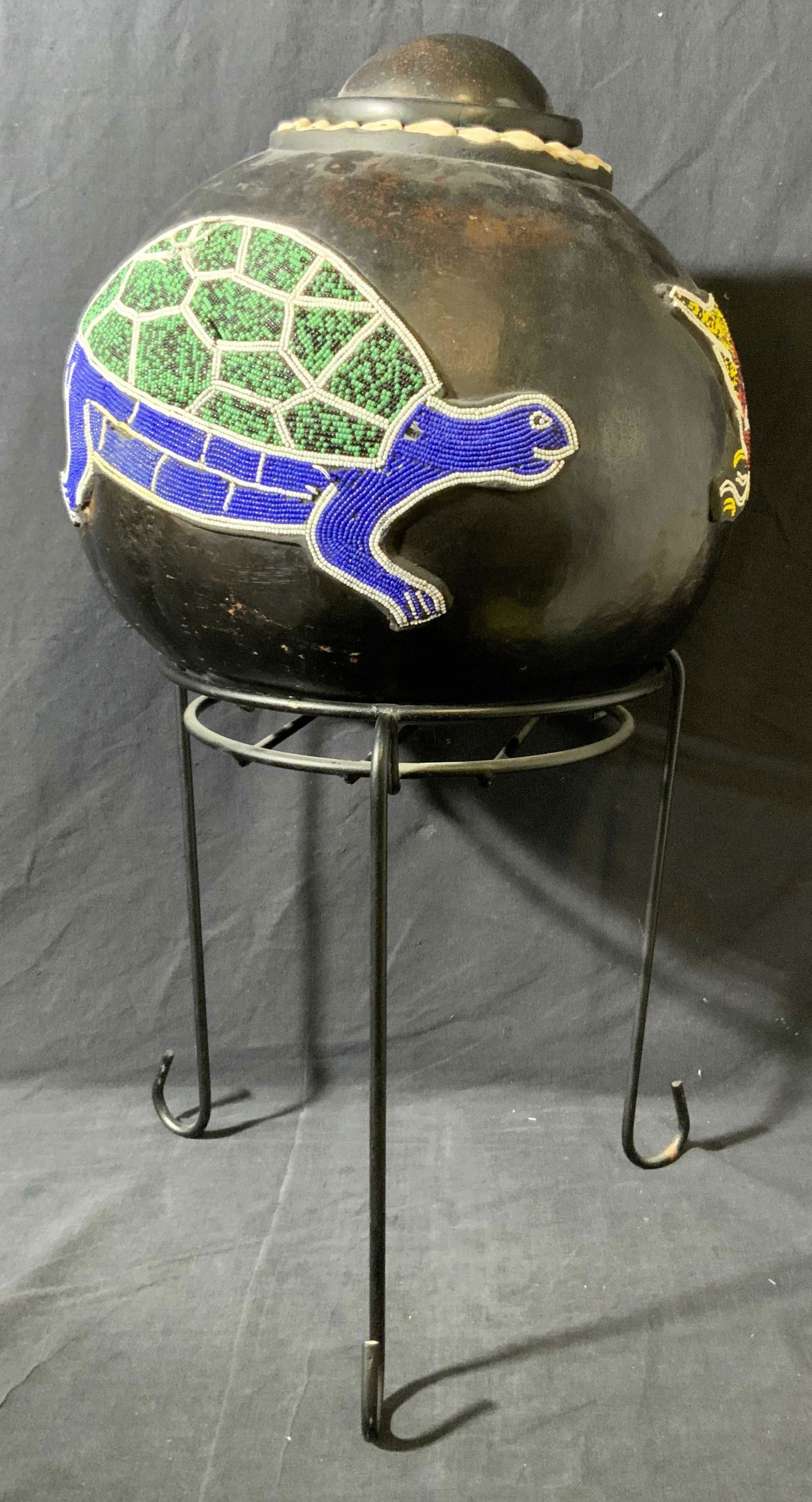 Beaded Gourd Vessel With Lid and Stand (1 of 12)