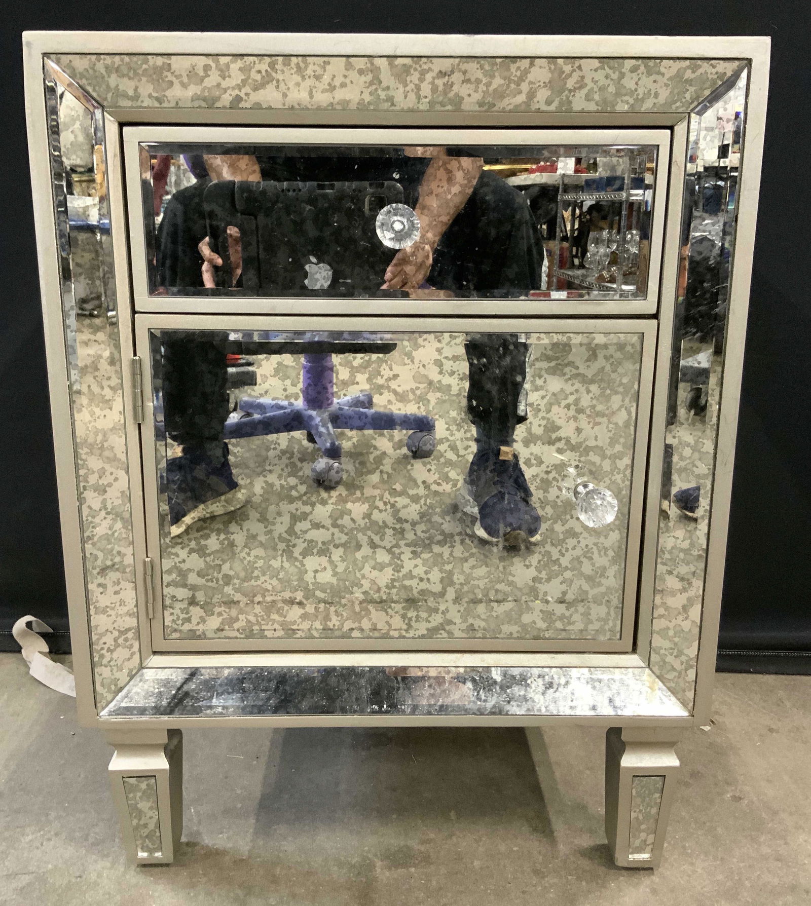 Mirrored Nightstand W Drawer & Cabinet (1 of 10)
