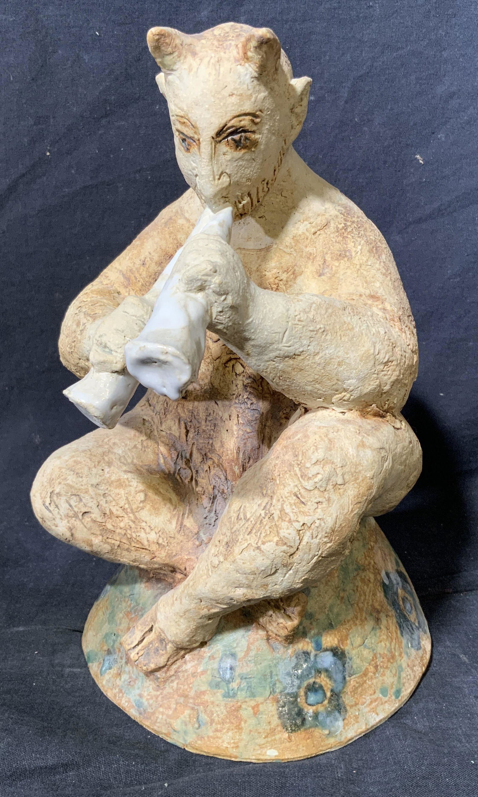 M. Wozniak Signed Ceramic Horned Figure Sculpture (1 of 9)