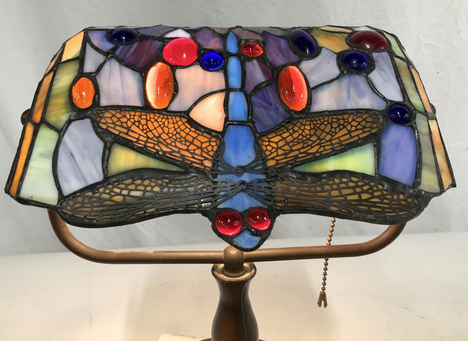 Tiffany Style Resin Mosaic Dragonfly Bankers Lamp (1 of 13)