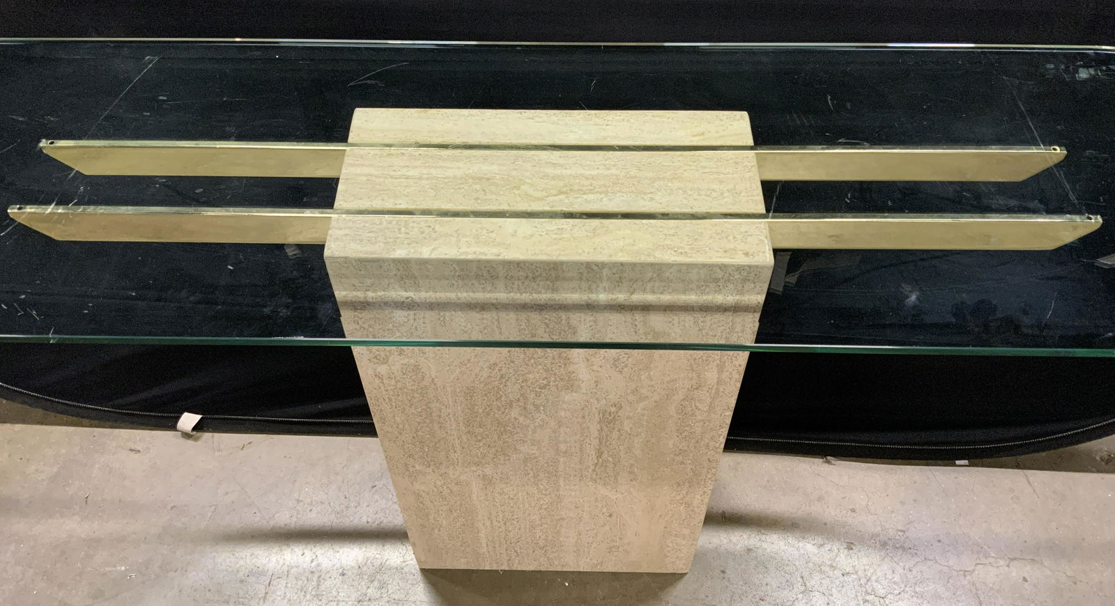 ARTEDI MCM Glass Top Travertine Console Table (1 of 10)
