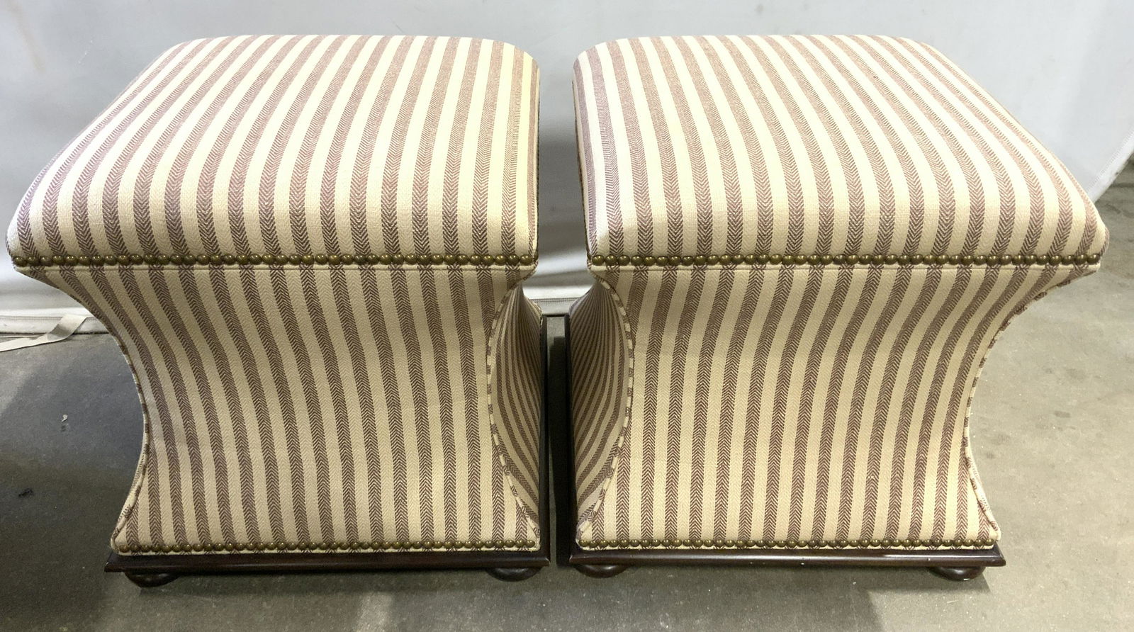 HICKORY CHAIR CO Pair Striped Upholstered Ottomans (1 of 10)