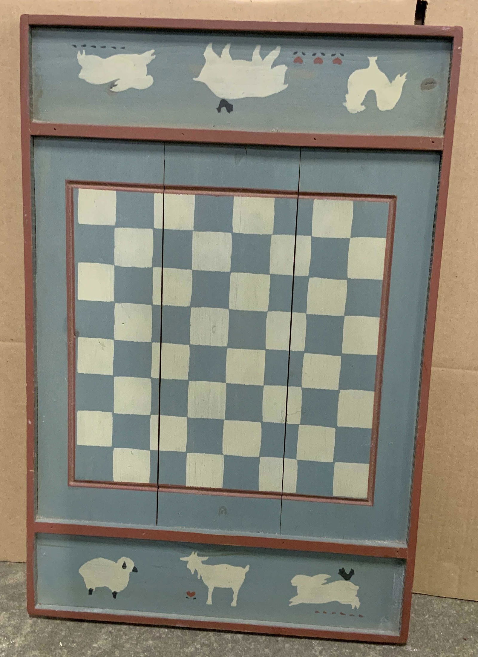 Antique Wood Folk Art Chess Board (1 of 5)