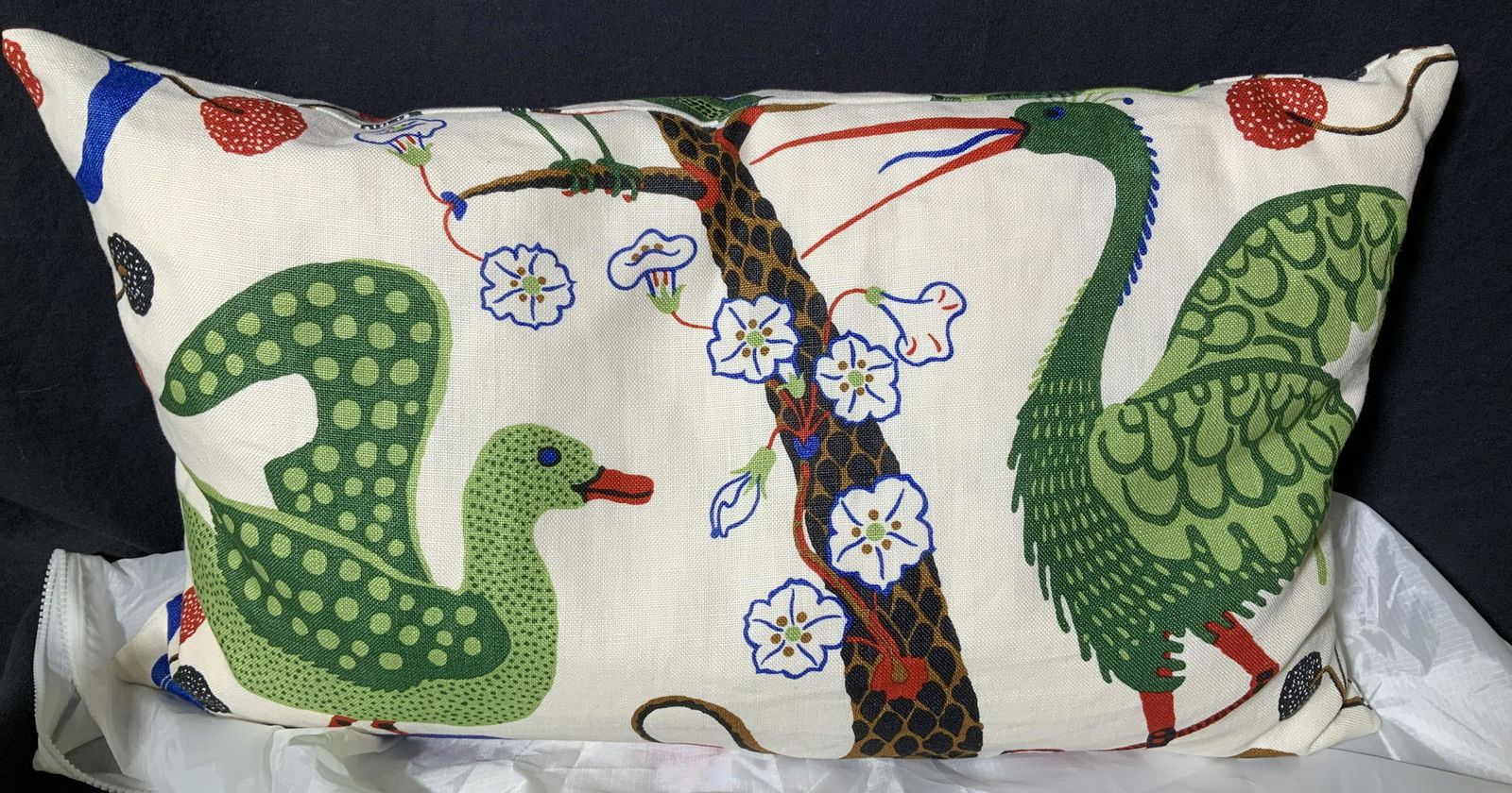 Woven Linen Cotton Feather Toss Pillow w Birds (1 of 8)