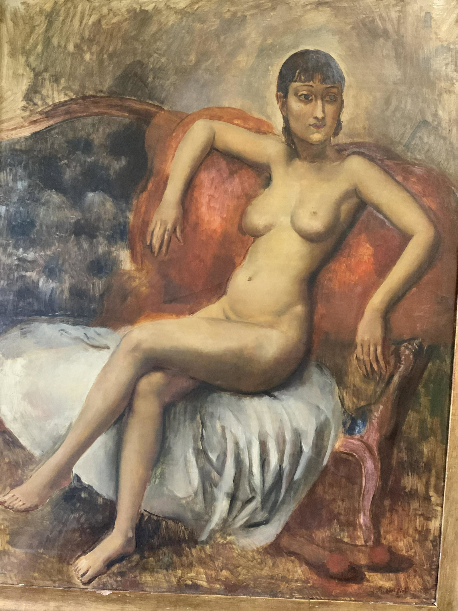 BERNARD KARFIOL Signed Seated Female Nude Oil: BERNARD KARFIOL Signed Seated Female Nude Oil on Canvas, signature to lower right reads ‘B. KARFIOL’, subject a seated female looking into the distance, done in a early 1900s like style, she is se