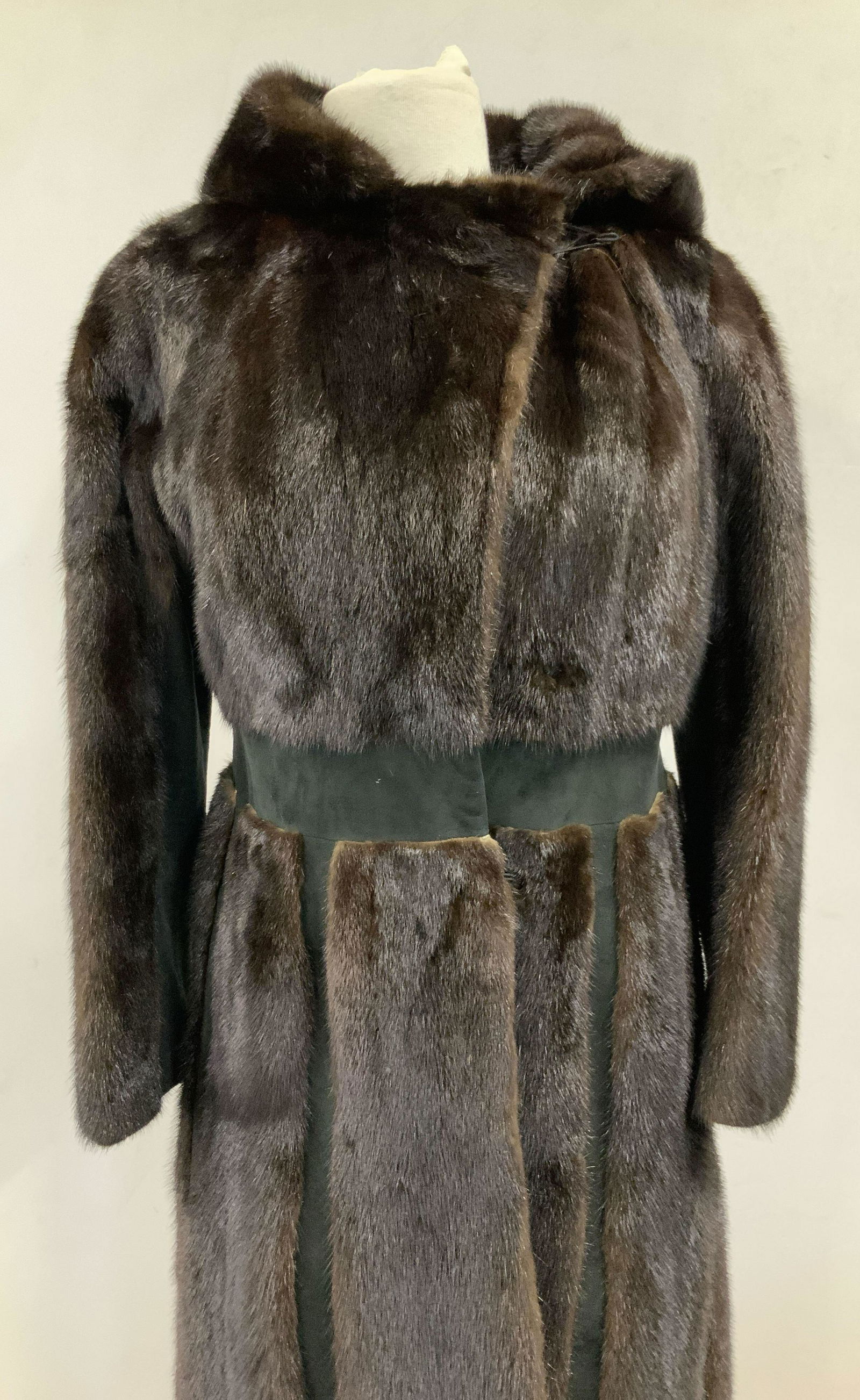 Dark Brown Suede & Mink Fur Coat w Hood (1 of 16)