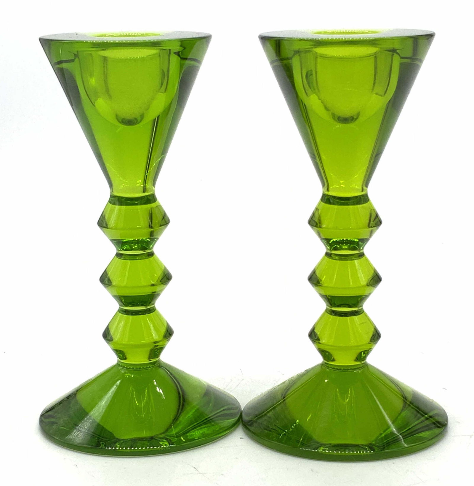 BACCARAT Bohemian Green Crystal Candle Holders, 2 (1 of 7)