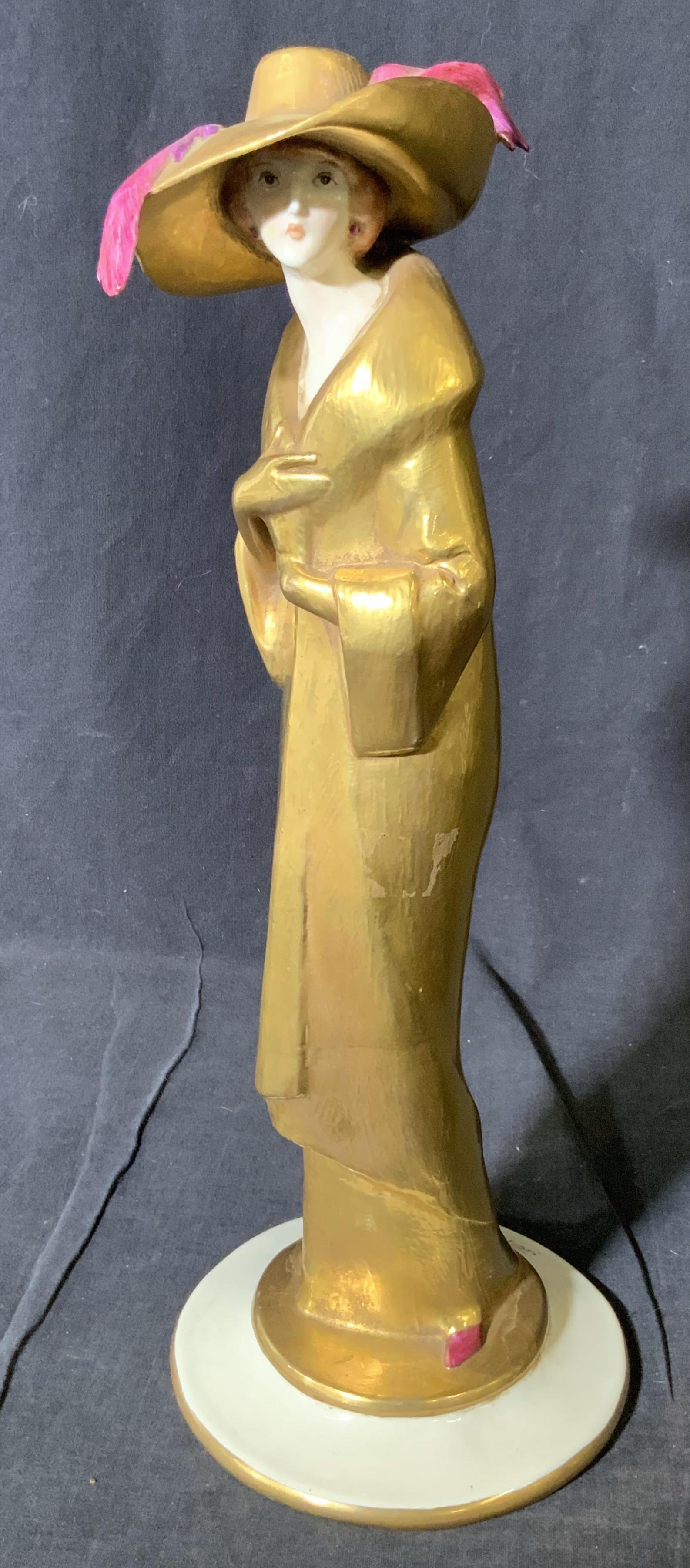 Signed GELLÈ Porcelain Lady In Gold Dress, Italy (1 of 10)