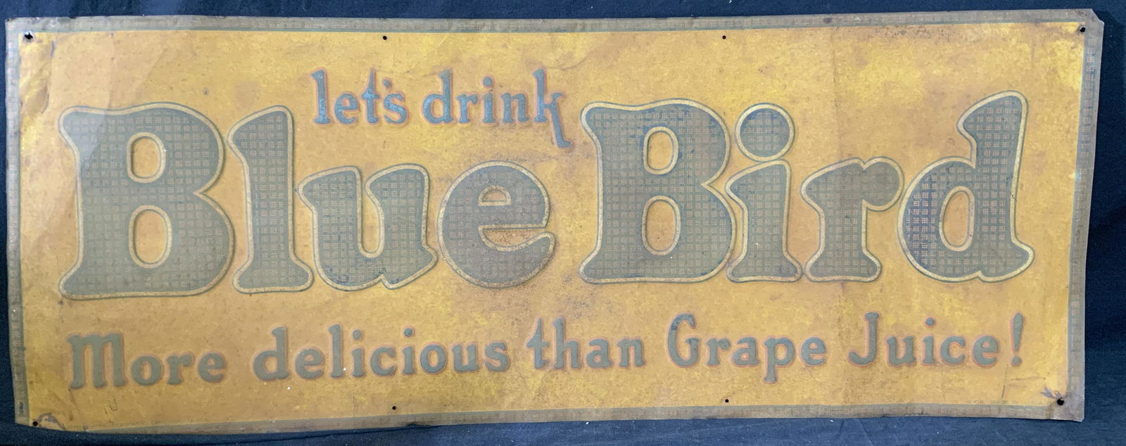 Antique LET'S DRINK BLUE BIRD BEVERAGE Tin Sign (1 of 6)
