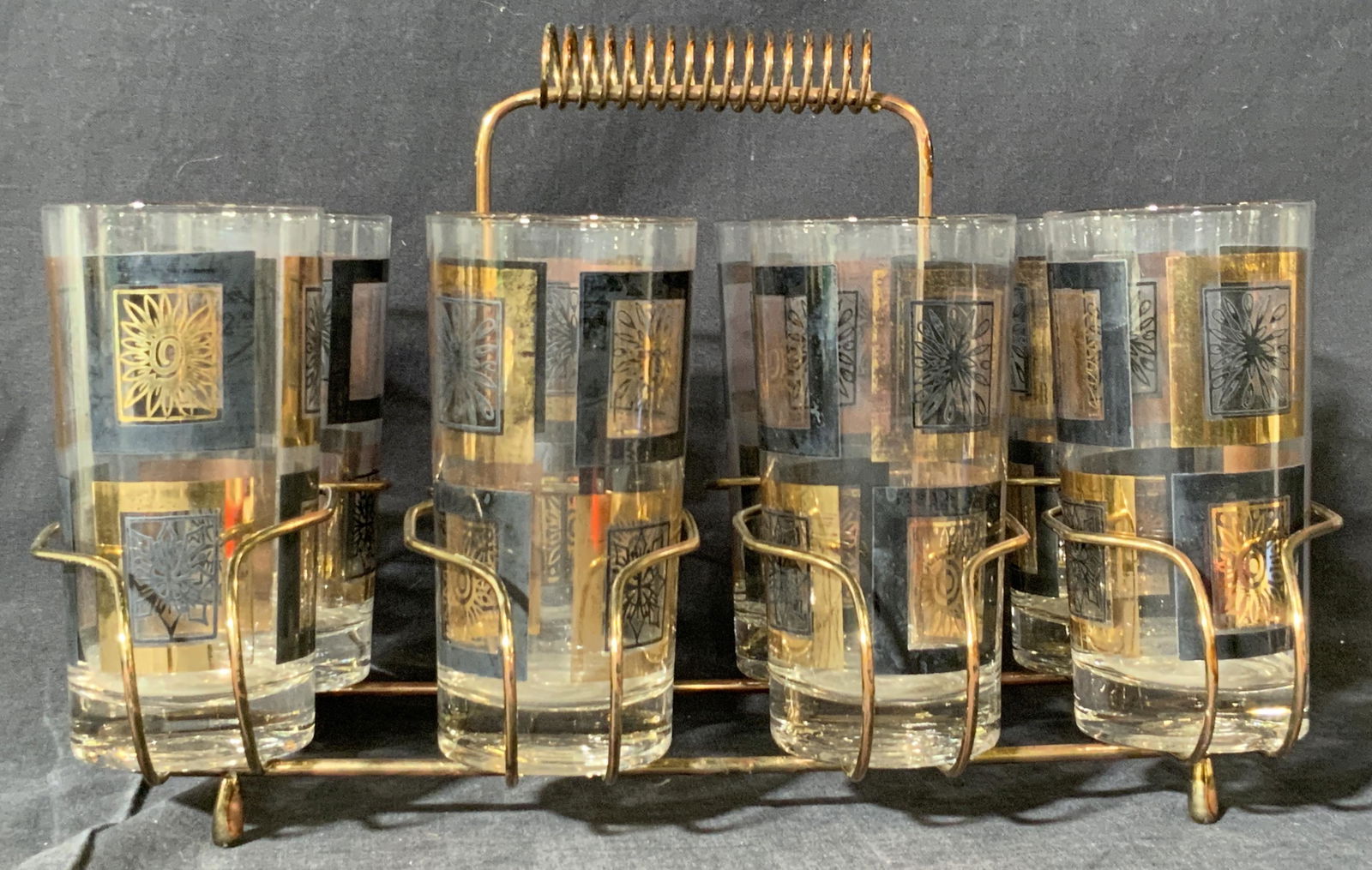 Set 8 Vintage Floral Glasses W/ Metal Caddy (1 of 15)