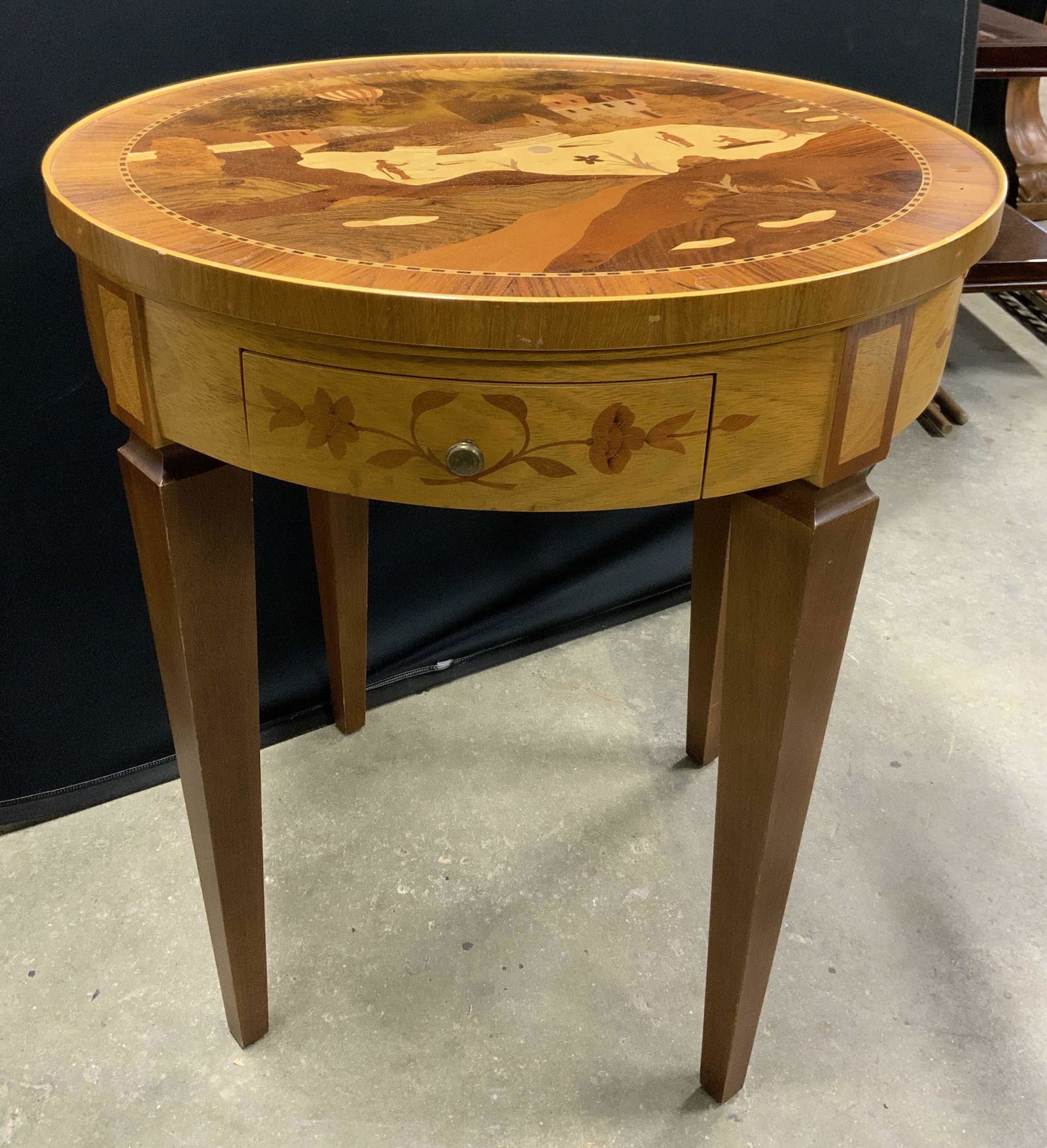 Circular Glass Topped Marquetry Table (1 of 10)