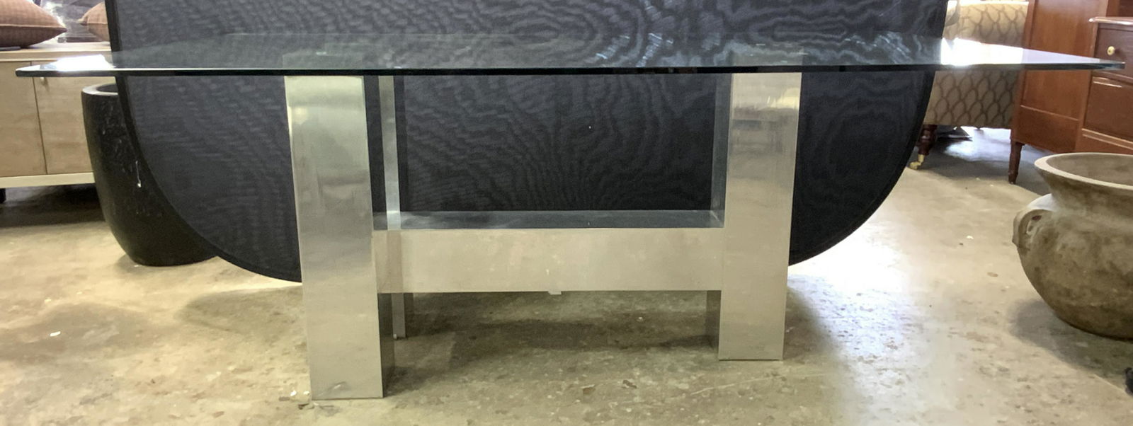 Geometric Chrome Finish Base Glass Tp Dining Table (1 of 10)