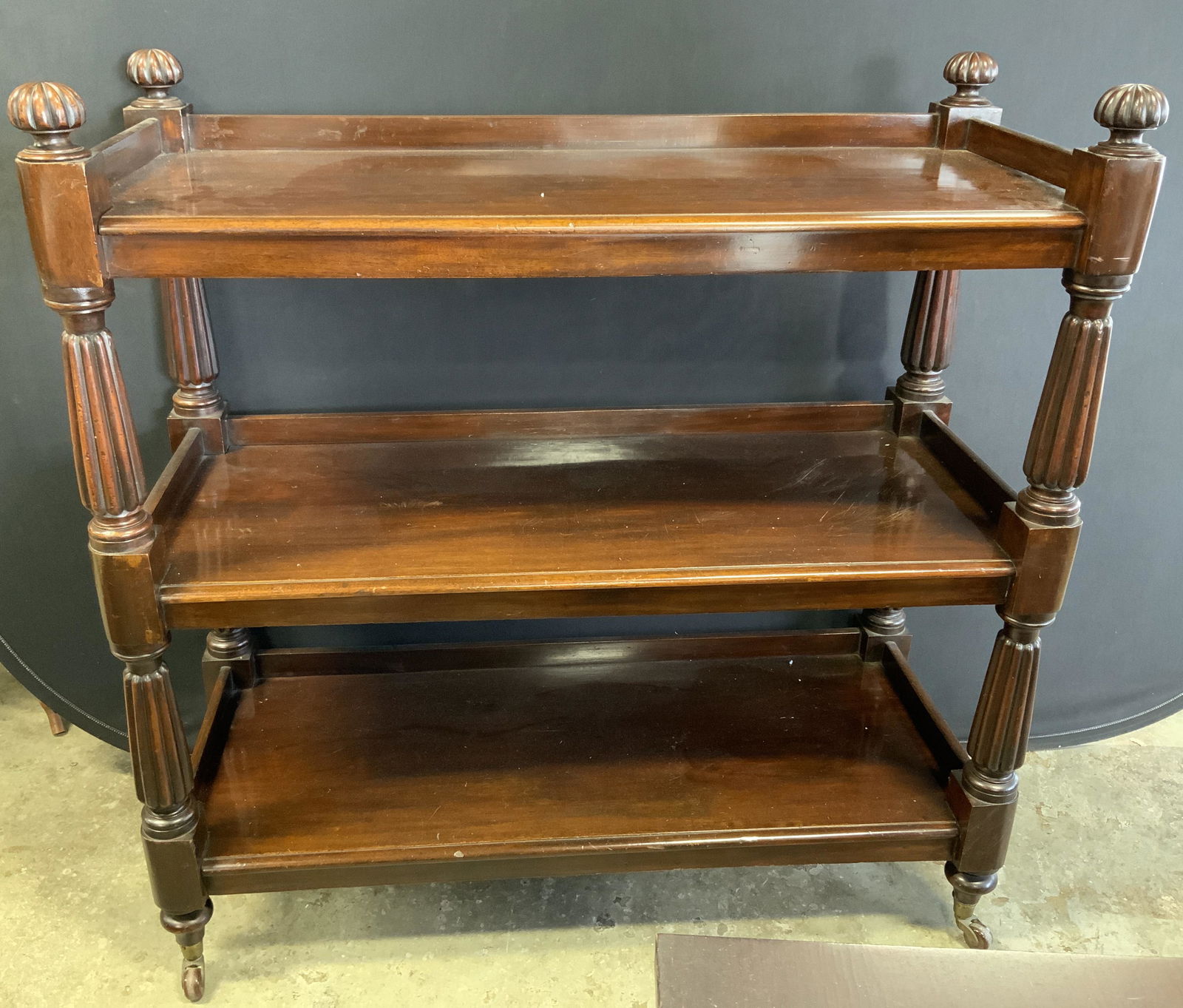 Antique Three Tiered Dining Room Server w Casters (1 of 13)