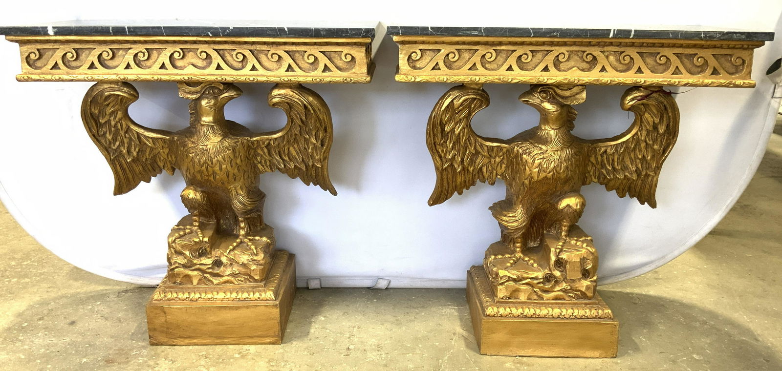 Eagle Base Marble Top Gold Leaf Console Tables (1 of 10)