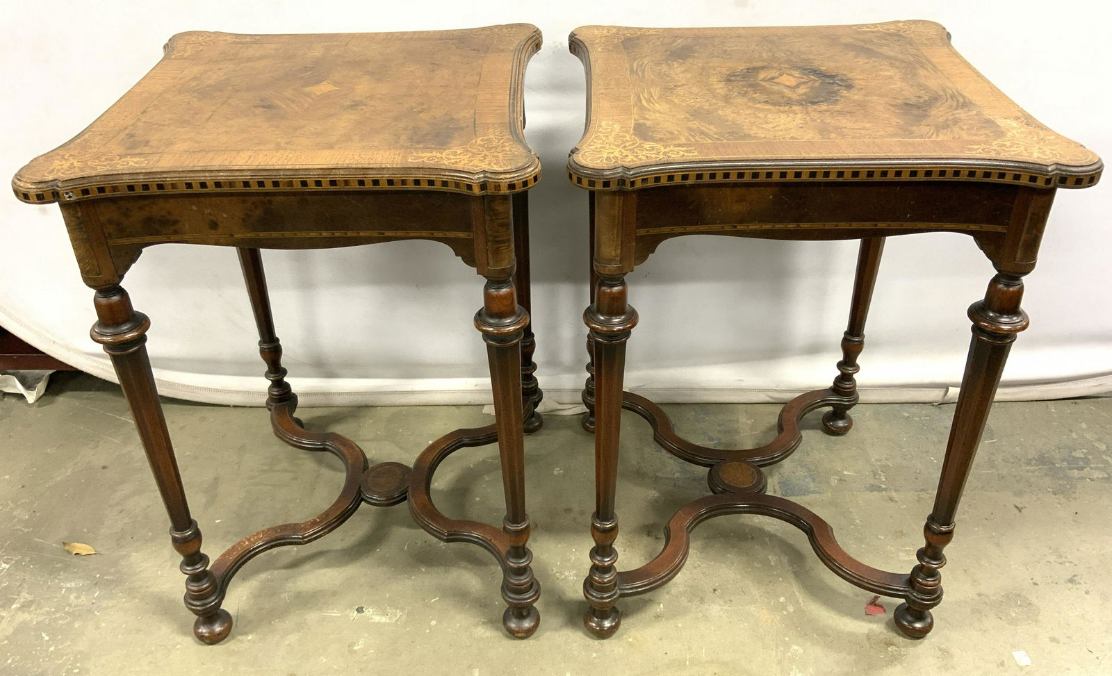 Pair Vntg Inlaid Wooden Marquetry Side Tables (1 of 11)