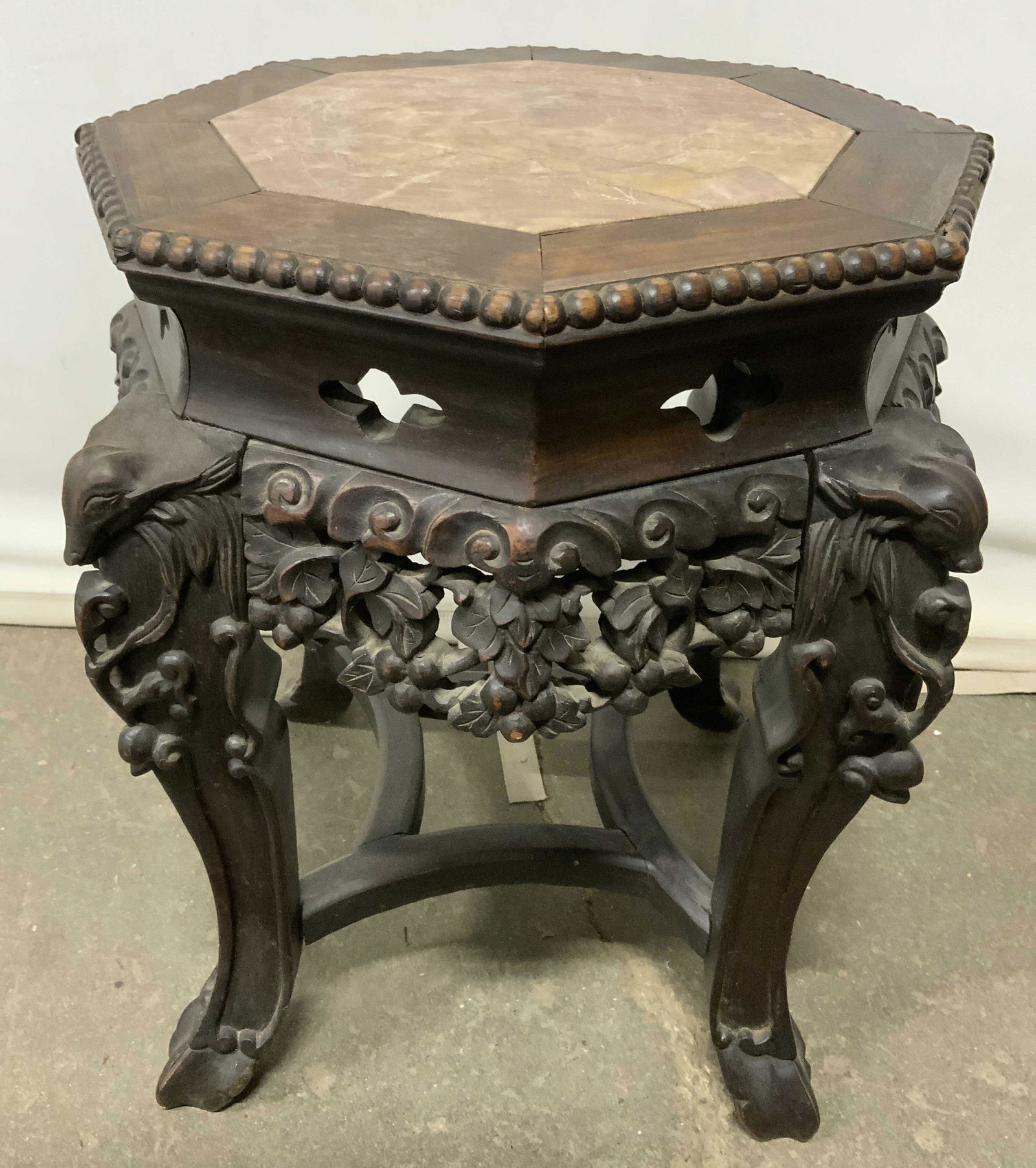 Antq Chinese Marble Top Carved Rosewood End Table (1 of 10)