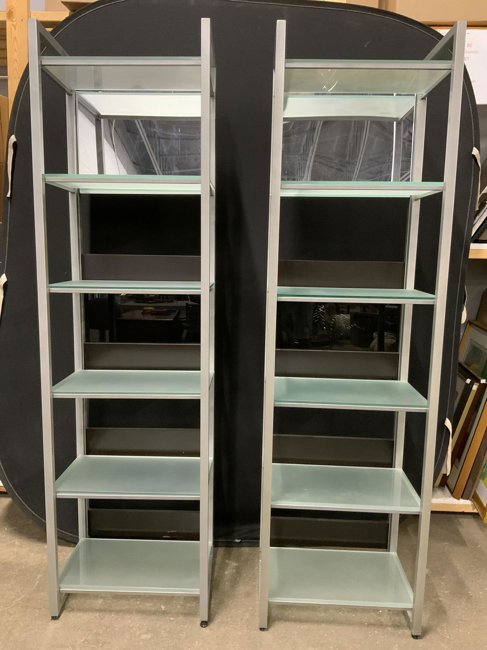 Pair Frosted Glass & Metal Shelving Units (1 of 10)