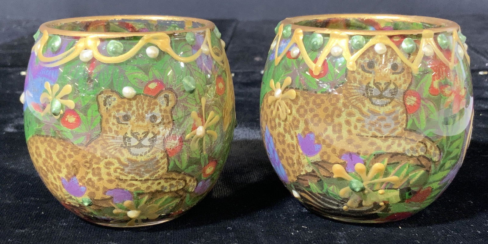 Pair Signed Hand Painted Glass Tea Candle Holders (1 of 5)