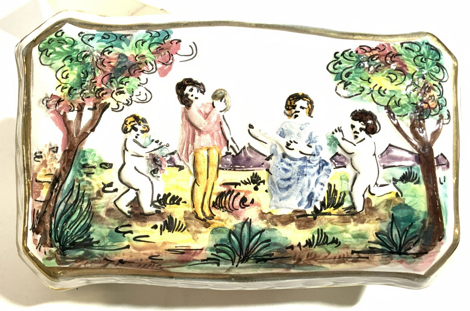 Signed Capodimonte Lidded Ceramic Box, IT (1 of 6)