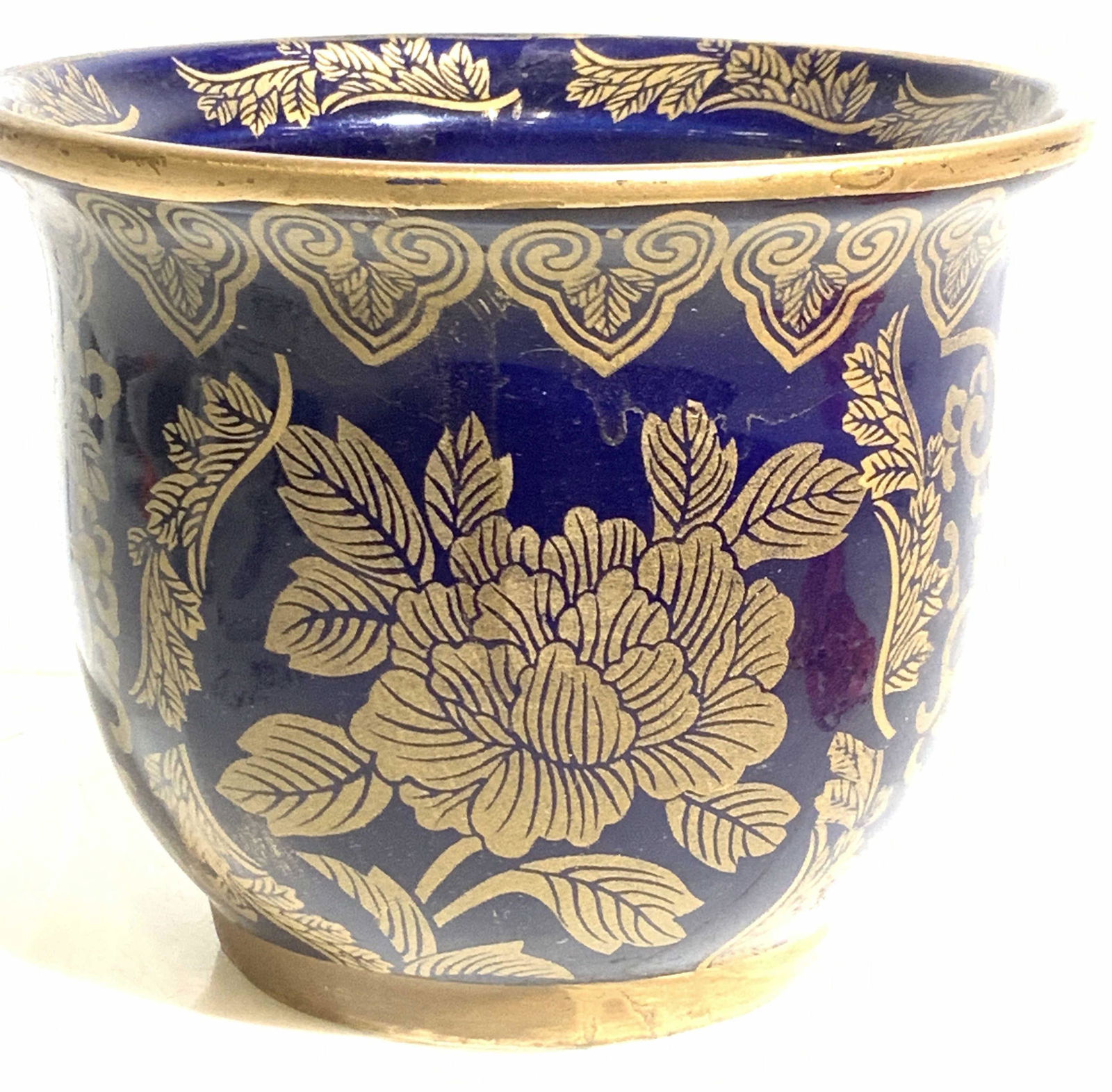 Hand Panted Cobalt Blue and Gold Small Planter (1 of 5)