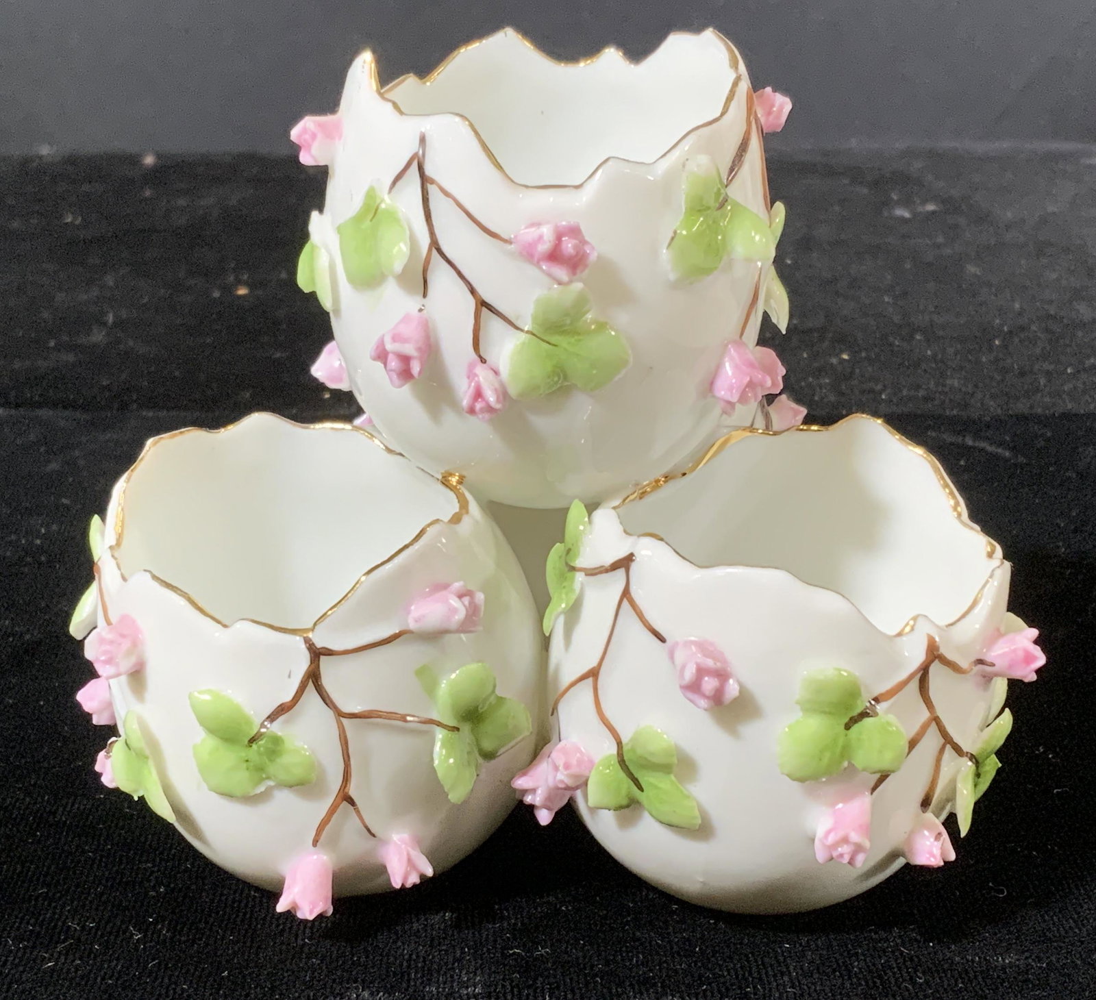 Lot 3 Hand Painted Ceramic Tabletop Accessories: Includes a sugar bowl, a lidded vessel and a two tiered vessel. All have hand painted elements. Underside of sugar bowl reads as ANCESTRAL MINTON, FOUNDED 1793 BONE CHINA MADE IN ENGLAND. Wear is cons