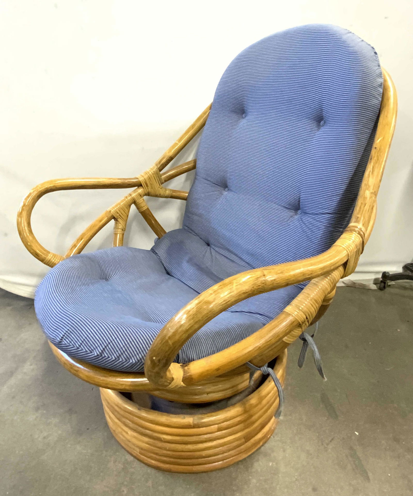 Vintage Bentwood Swivel Chair W/ Blue Tone Cushion (1 of 10)