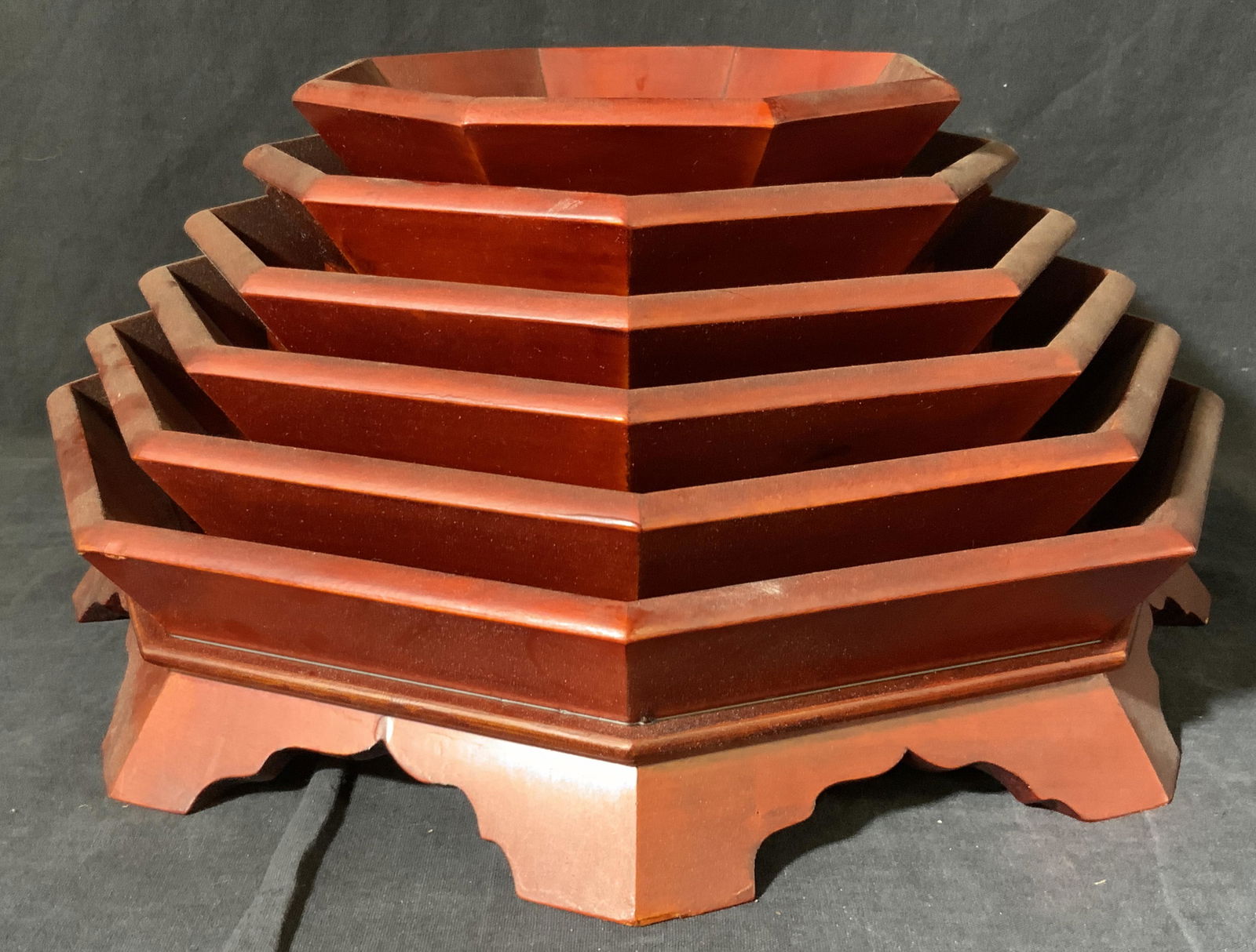 Set 6 Signed Asian Wooden Nesting Display Stands (1 of 8)