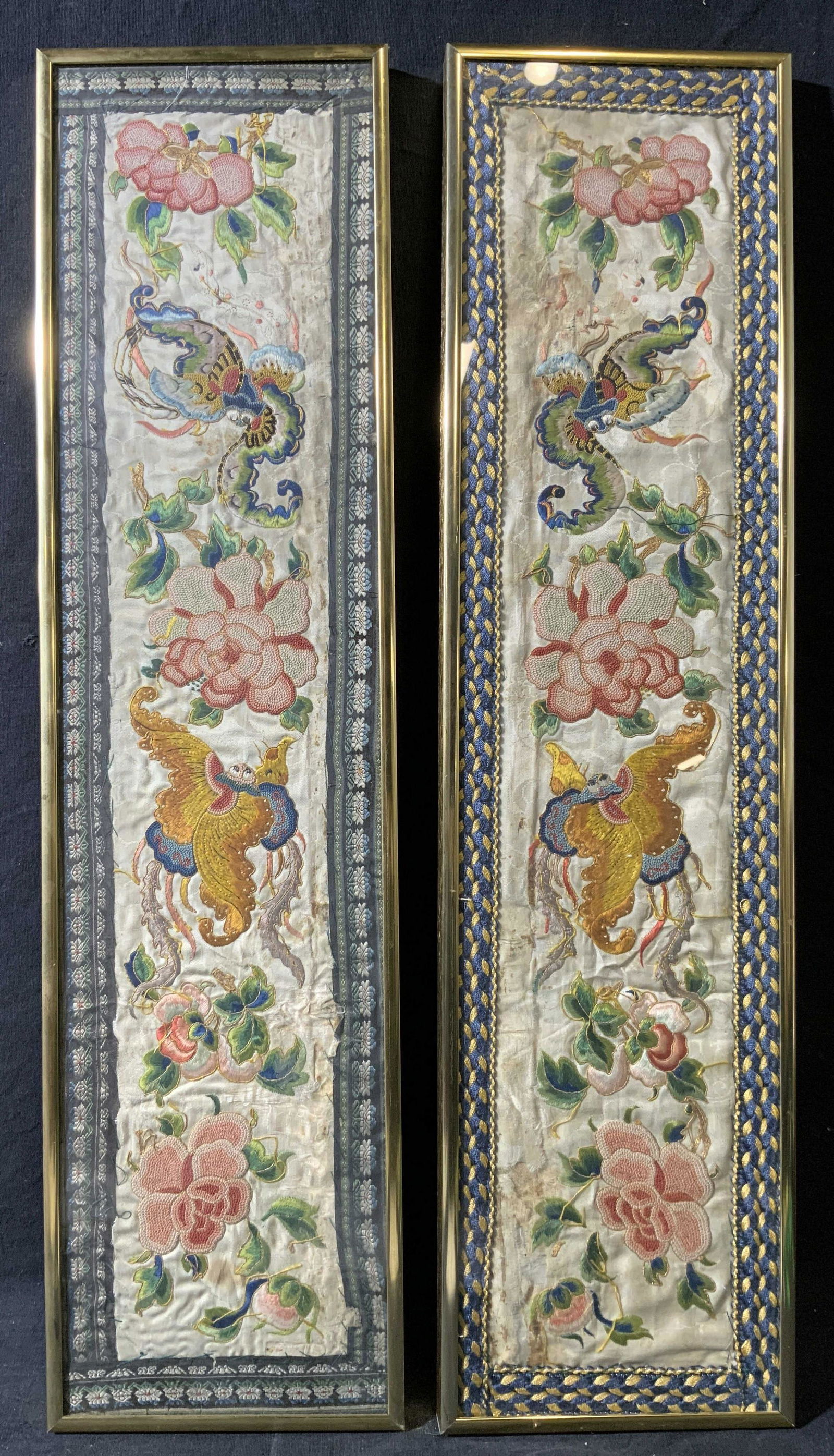 Lot 2 Floral Mirror Image Framed Embroidery (1 of 8)