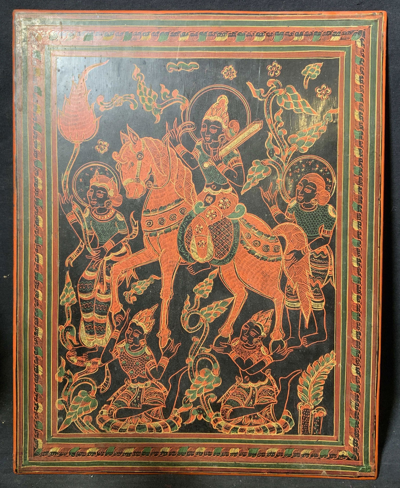 Antique Burmese Style Hand Painted Wood Panel (1 of 6)