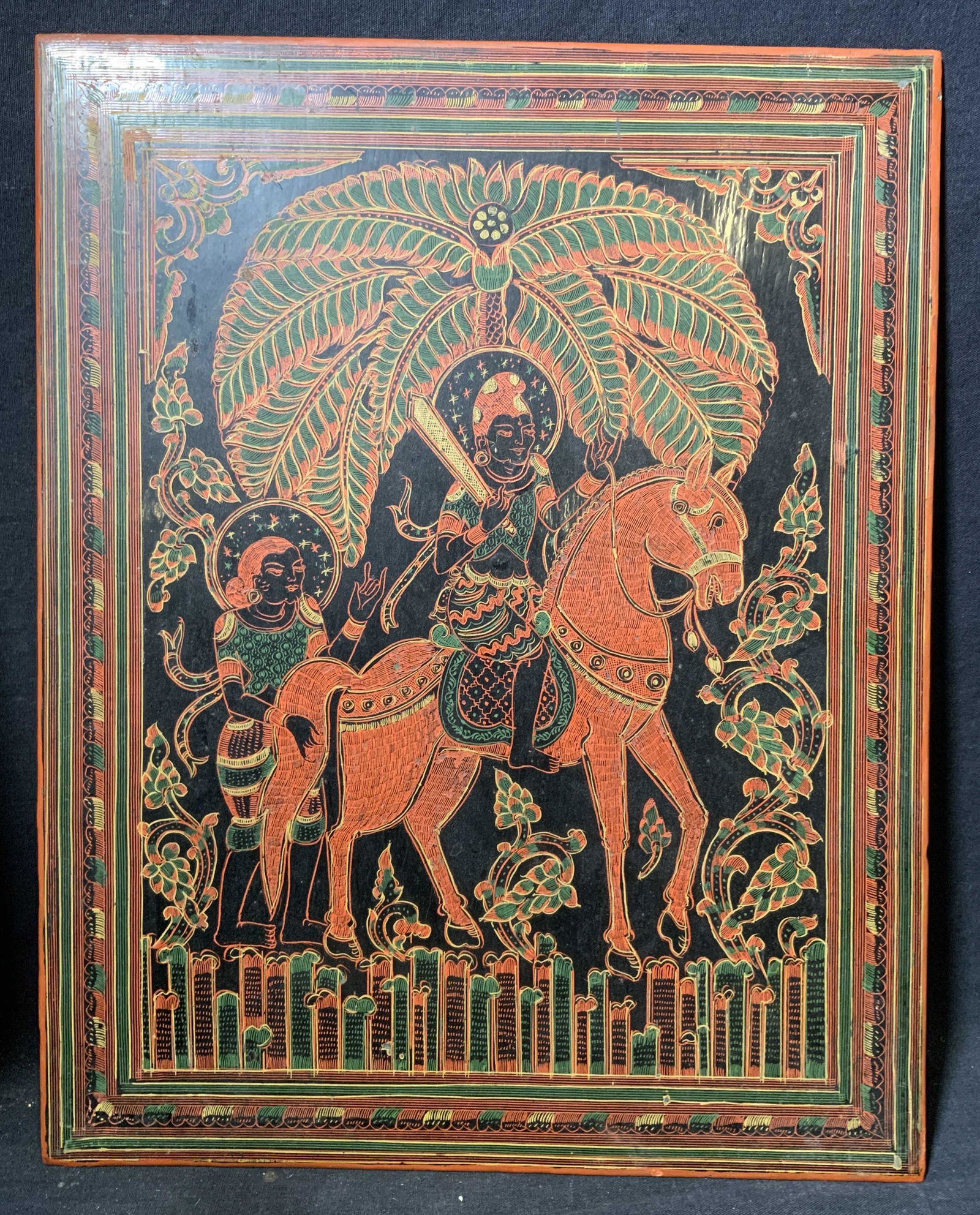 Antique Burmese Style Hand Painted Wood Panel (1 of 5)