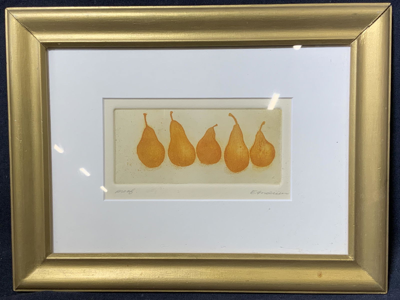 E. Anderson Signed Colored Etching of Pears (1 of 4)
