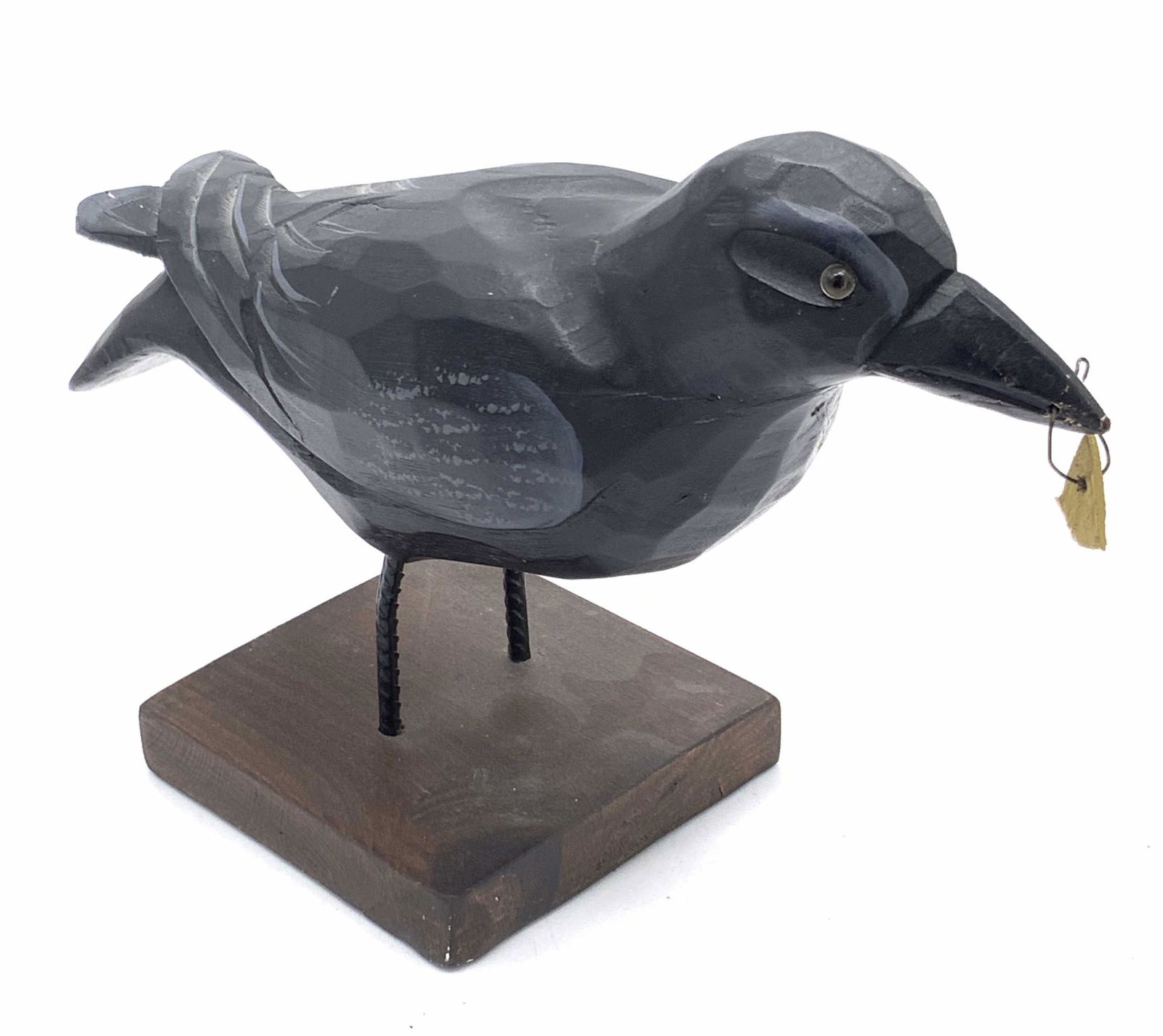 Hand Carved Wooden Artisan Crow Figural on Stand (1 of 9)