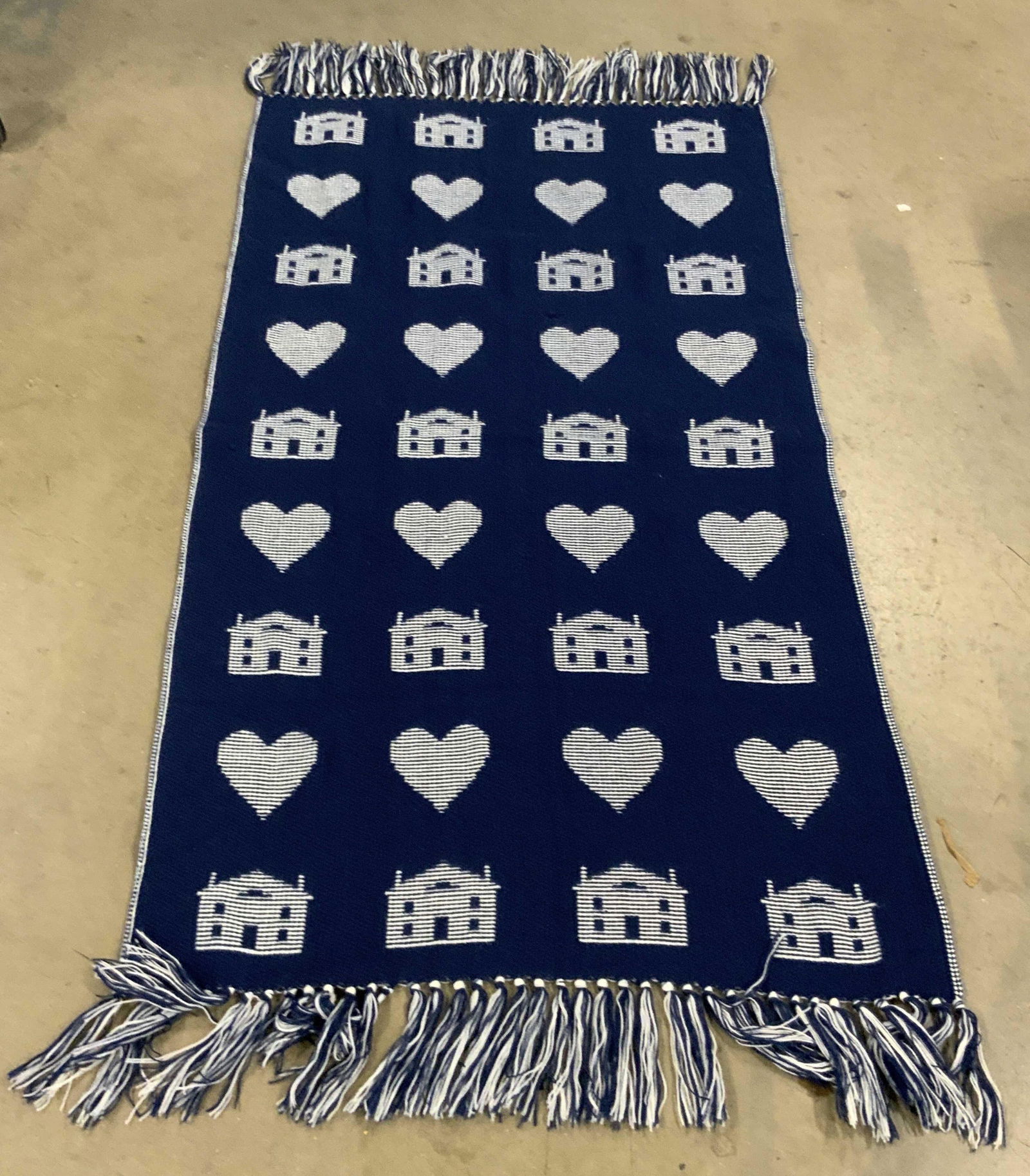 House Motif Blue Tasseled Throw Blanket (1 of 8)